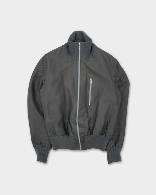 Vintage 1990s German Leather Flight Jacket Grey