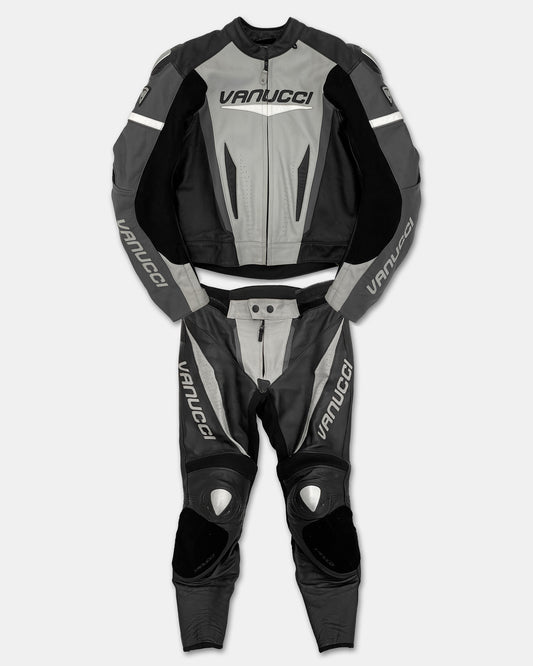 Vanucci 2010s Biker Cow Leatherjacket and Leatherpants Set Grey Black