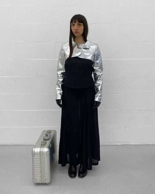 Jil Sander 1980s Leather Cropped Longsleeve Top Metallic Silver