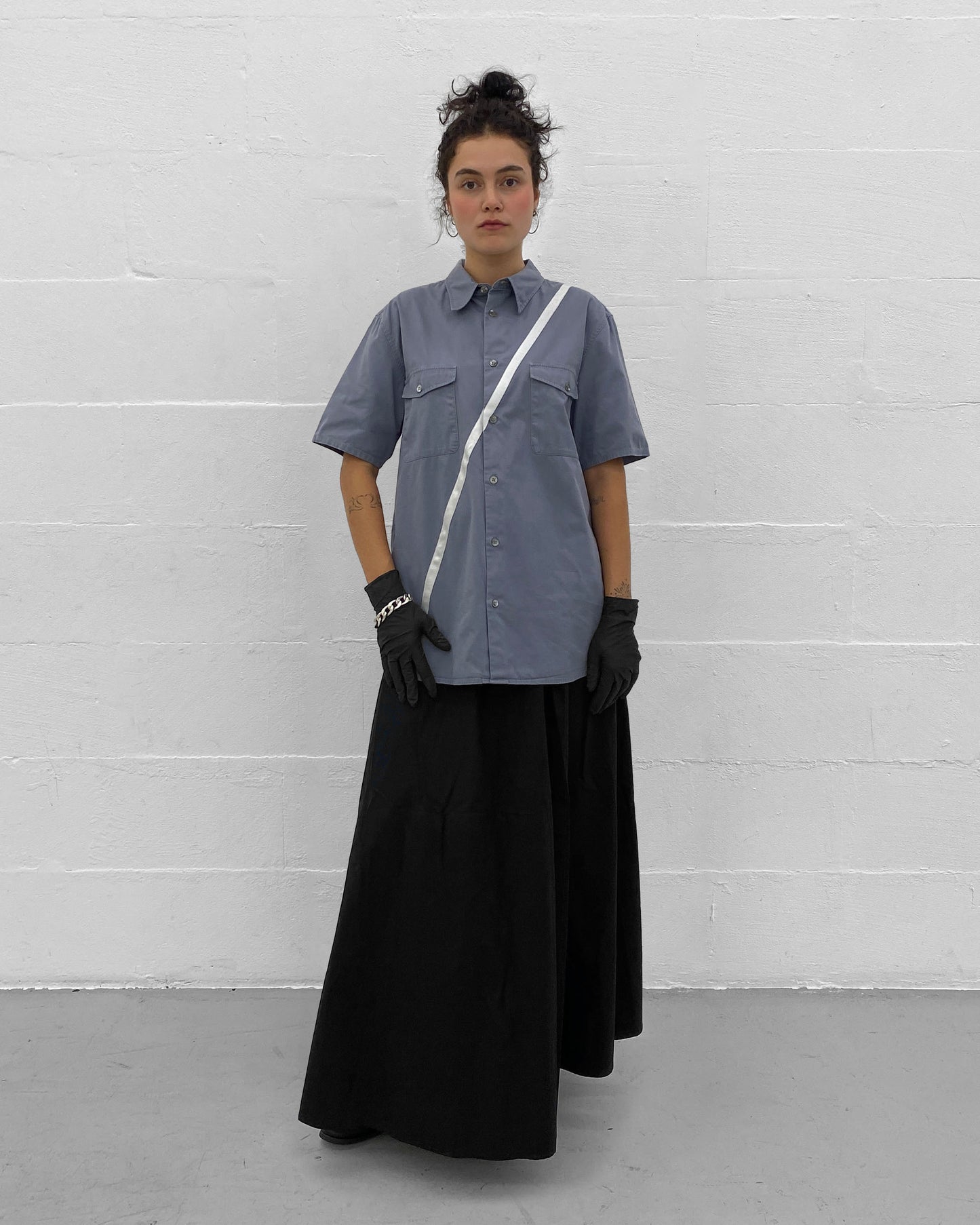 Helmut Lang 1998 Satin Striped Short Sleeve Shirt Grey