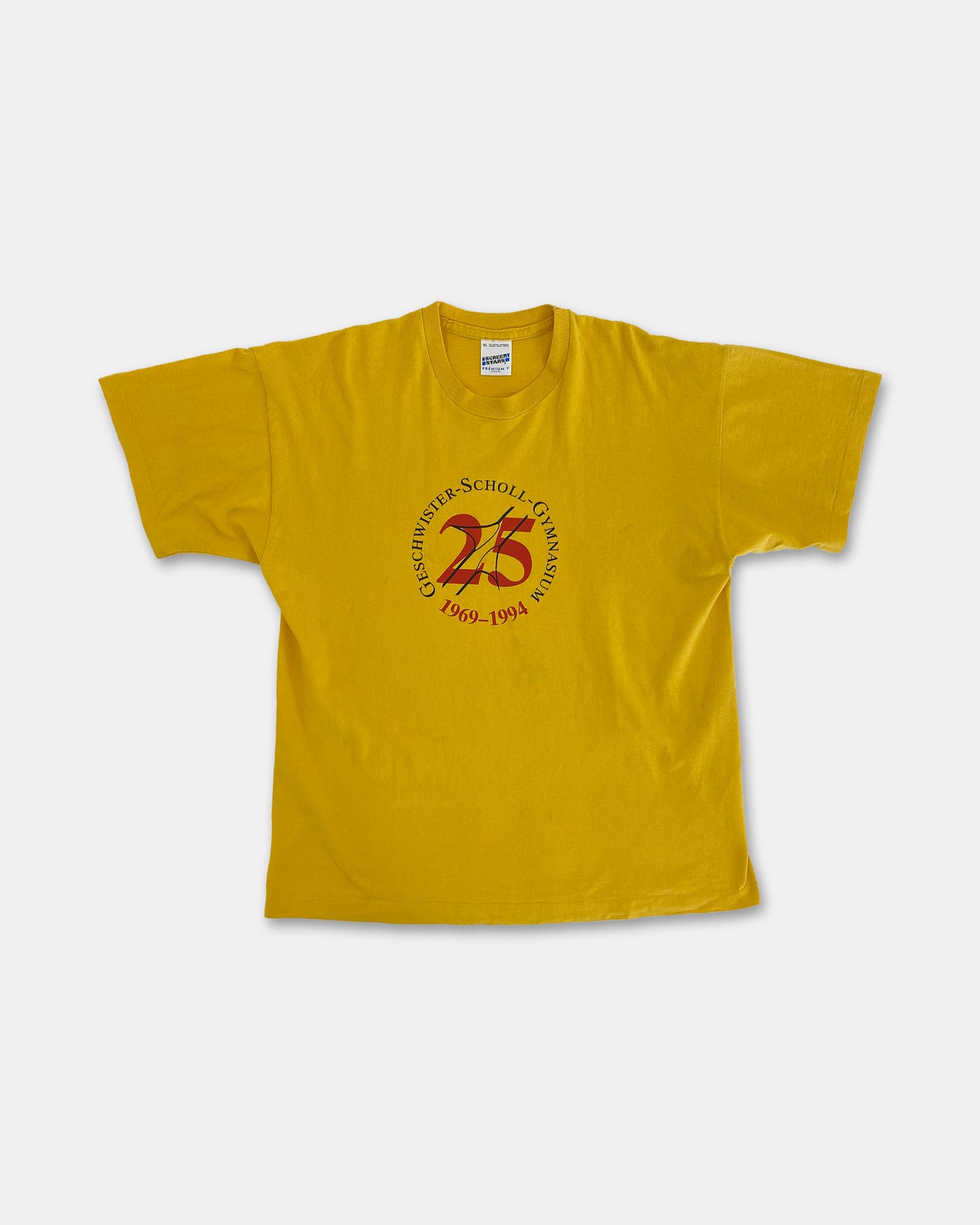 Vintage 1994 Geschwister Scholl Gymnasium 25 Years Anniversary Single Stitch T-Shirt Yellow