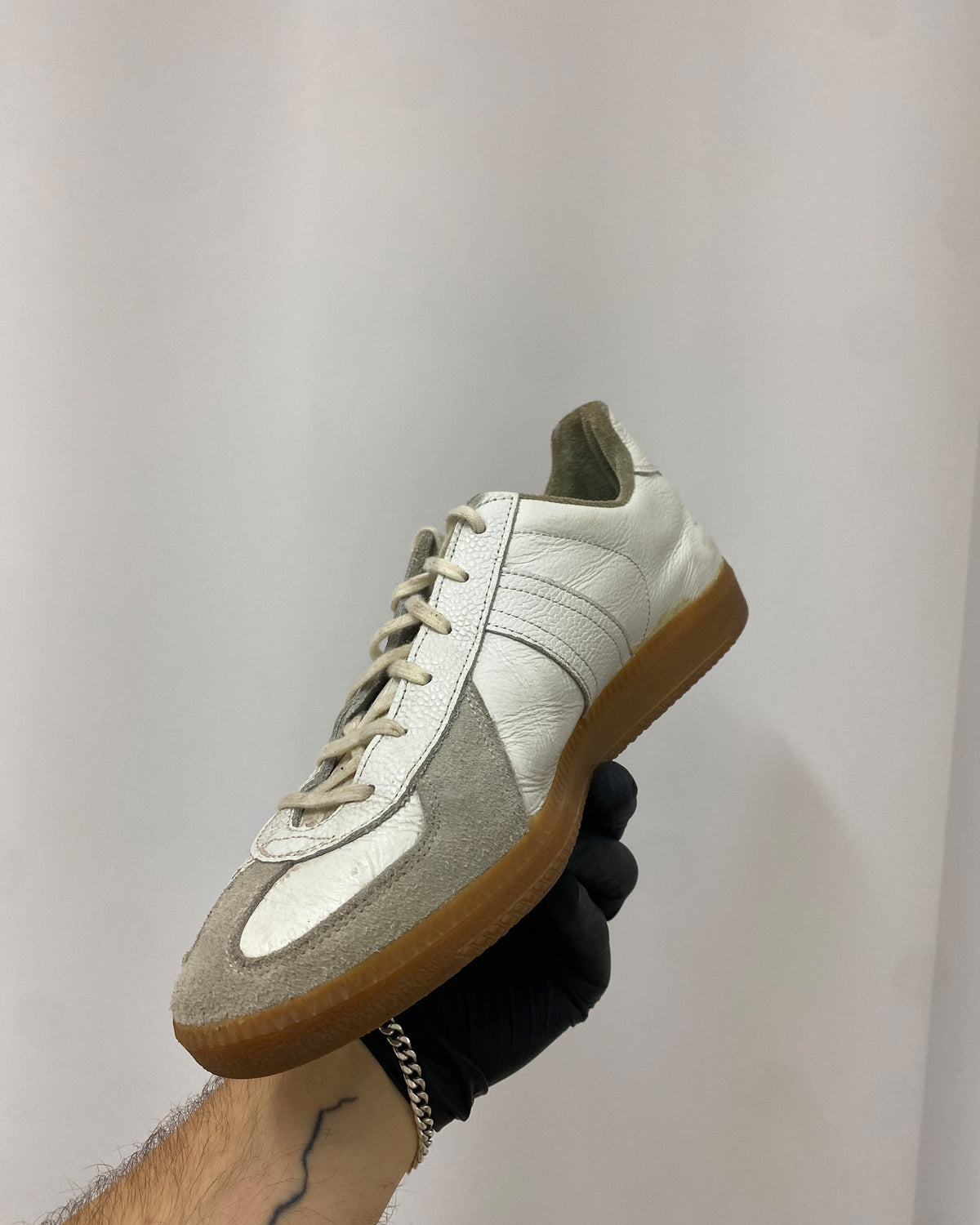 Vintage 2000s German Army Trainer Sneaker White Brown