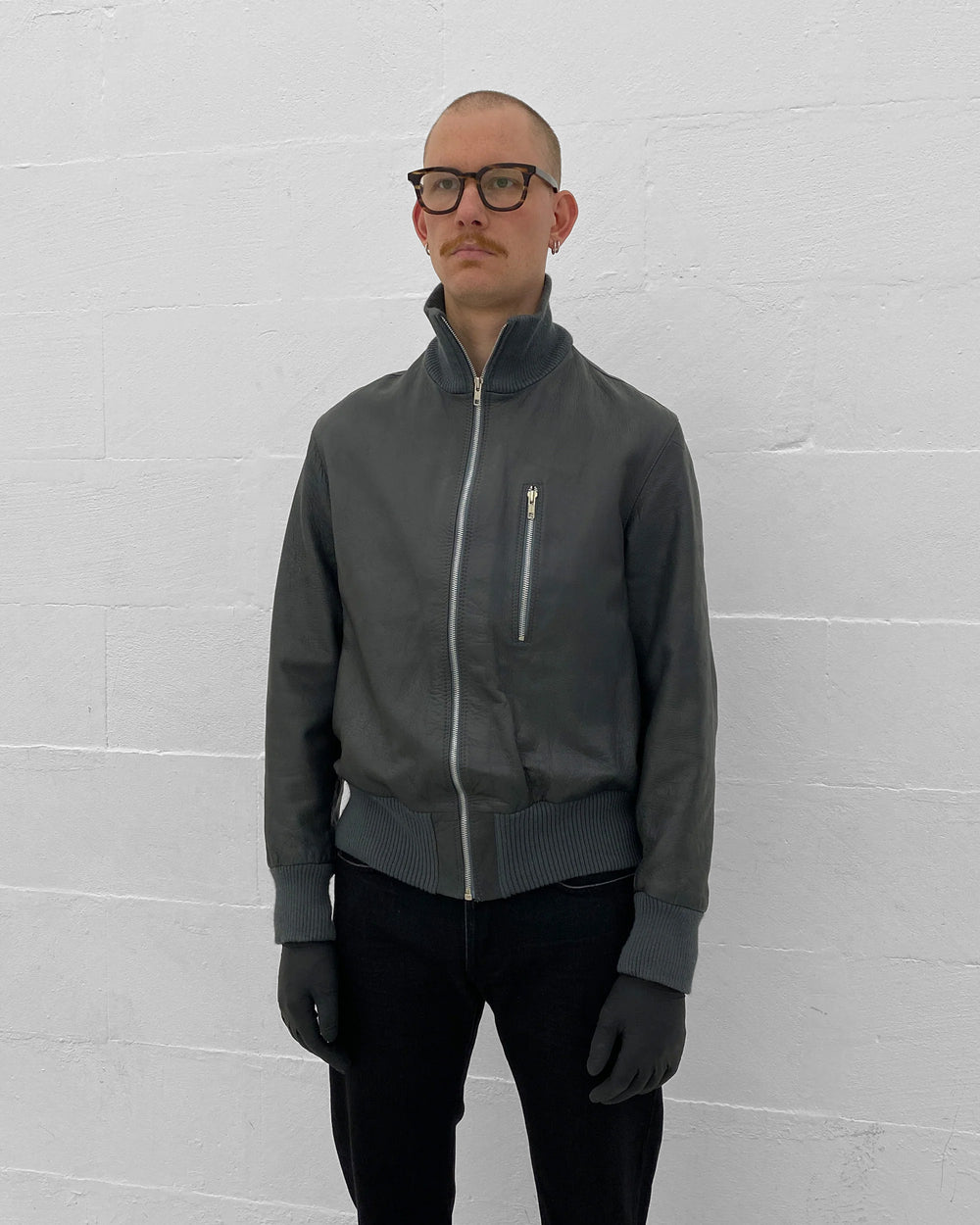 Vintage 1990s German Leather Flight Jacket Grey