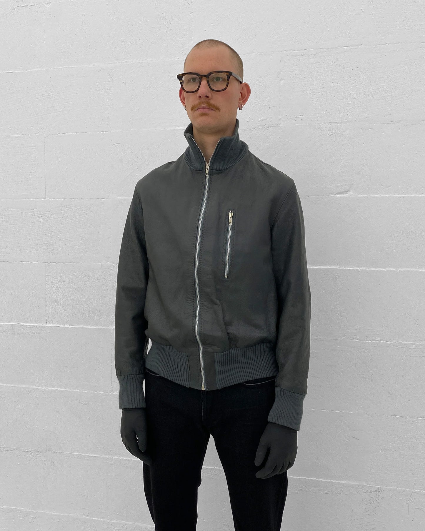 Vintage 1990s German Leather Flight Jacket Grey