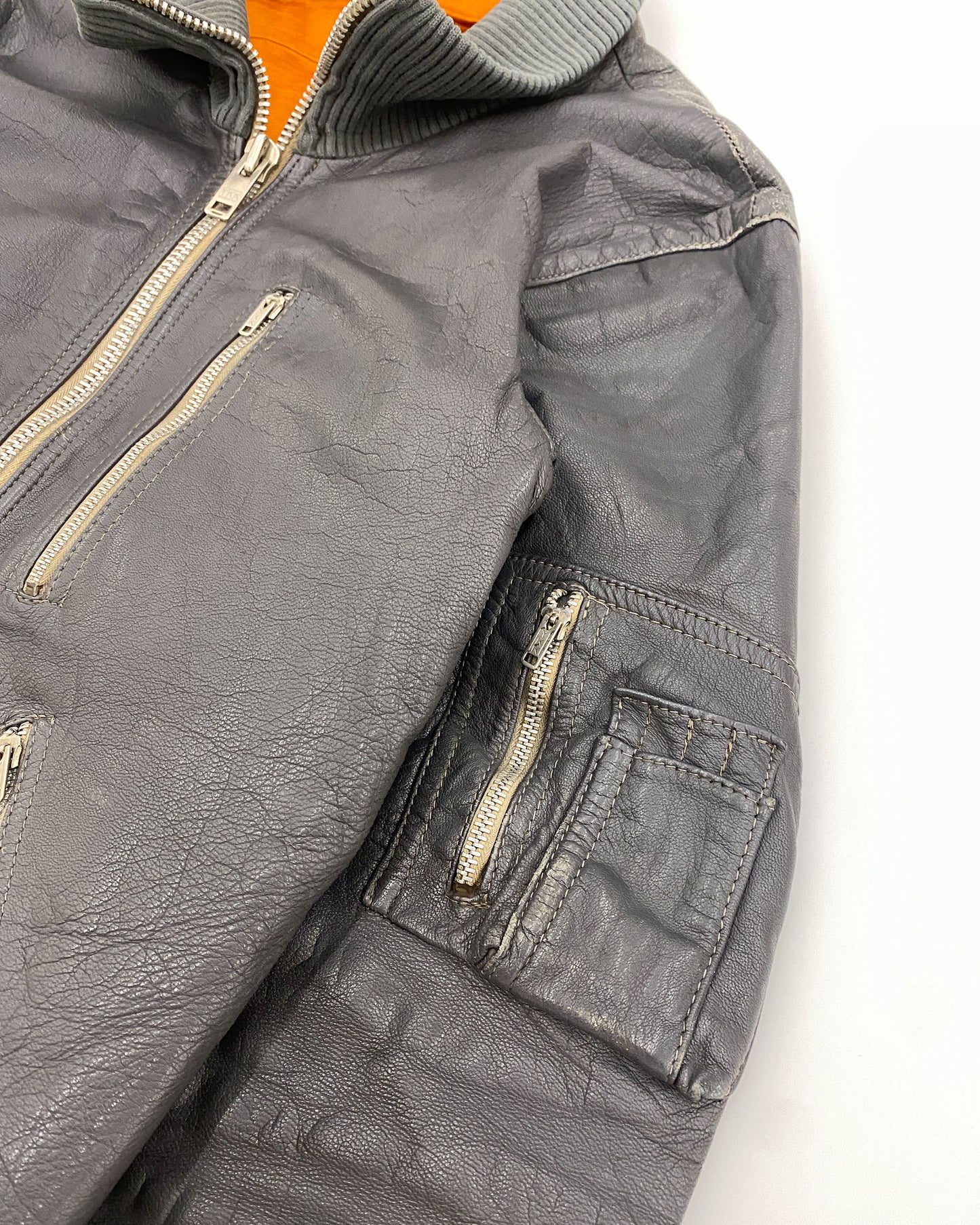 Vintage 1970s German Leather Flightjacket Grey