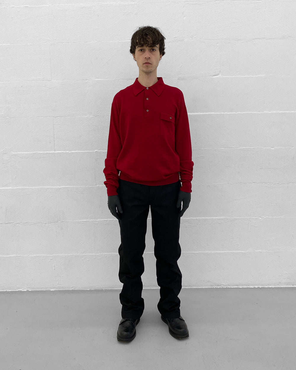 Vintage 1980s Knit Polo Shirt Dark Red