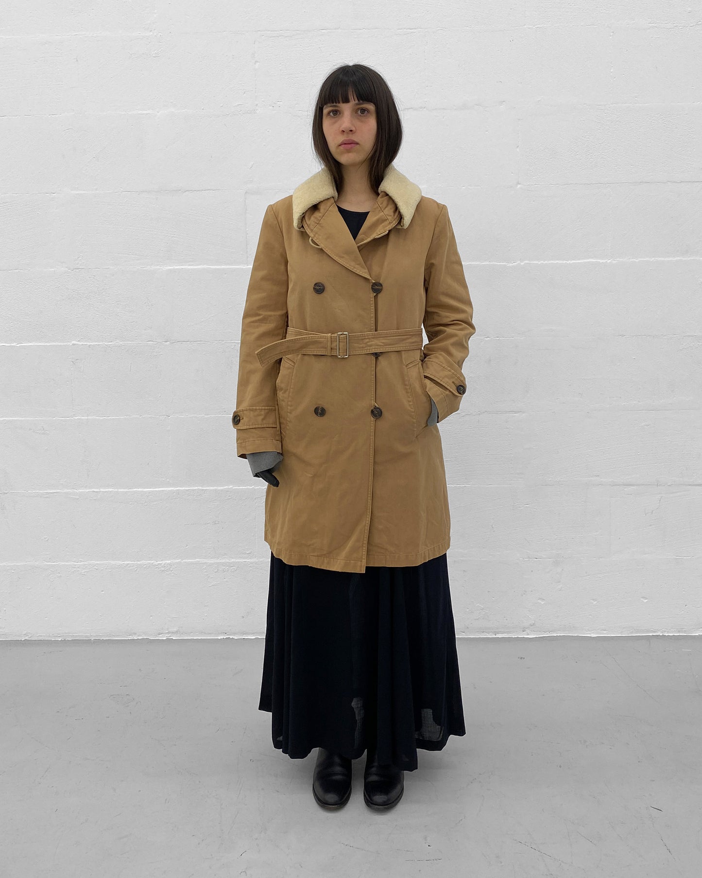Miu Miu 2000s Sherpa Collar 2in1 Coat Beige
