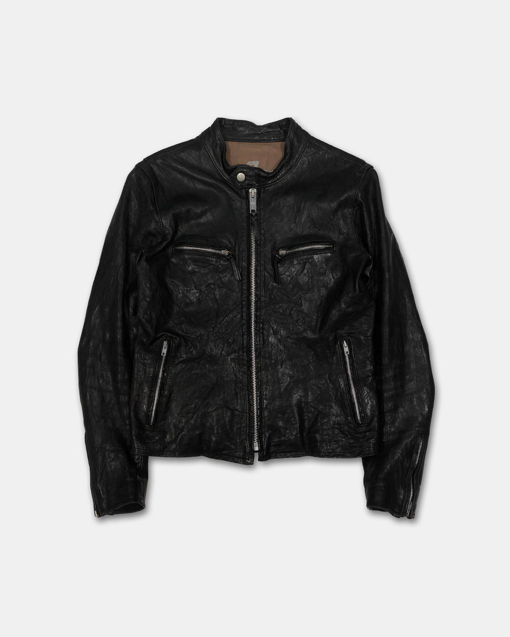 7 For All Mankind 2010s Washed Biker Soft Leather Jacket Black