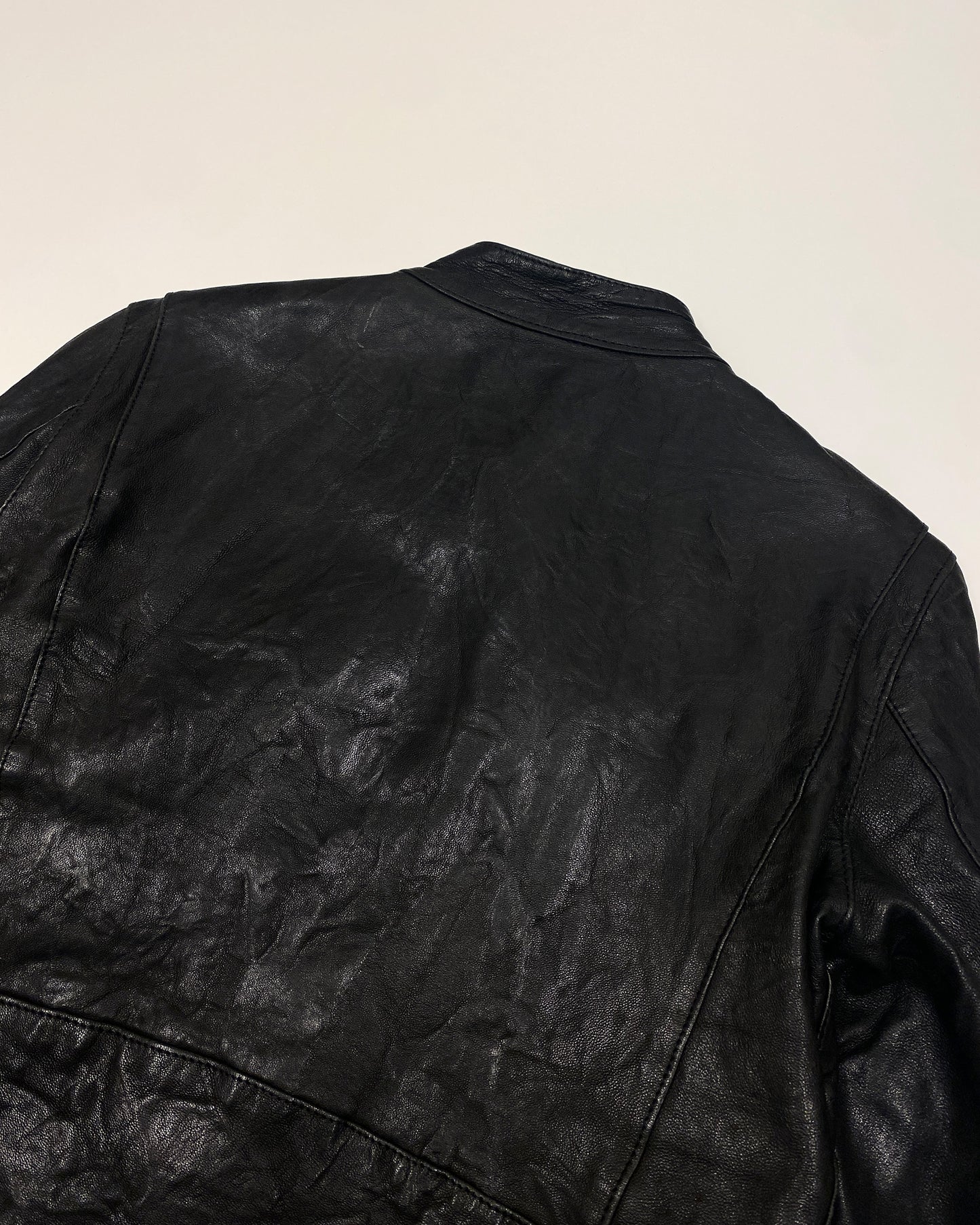 7 For All Mankind 2010s Washed Biker Soft Leather Jacket Black