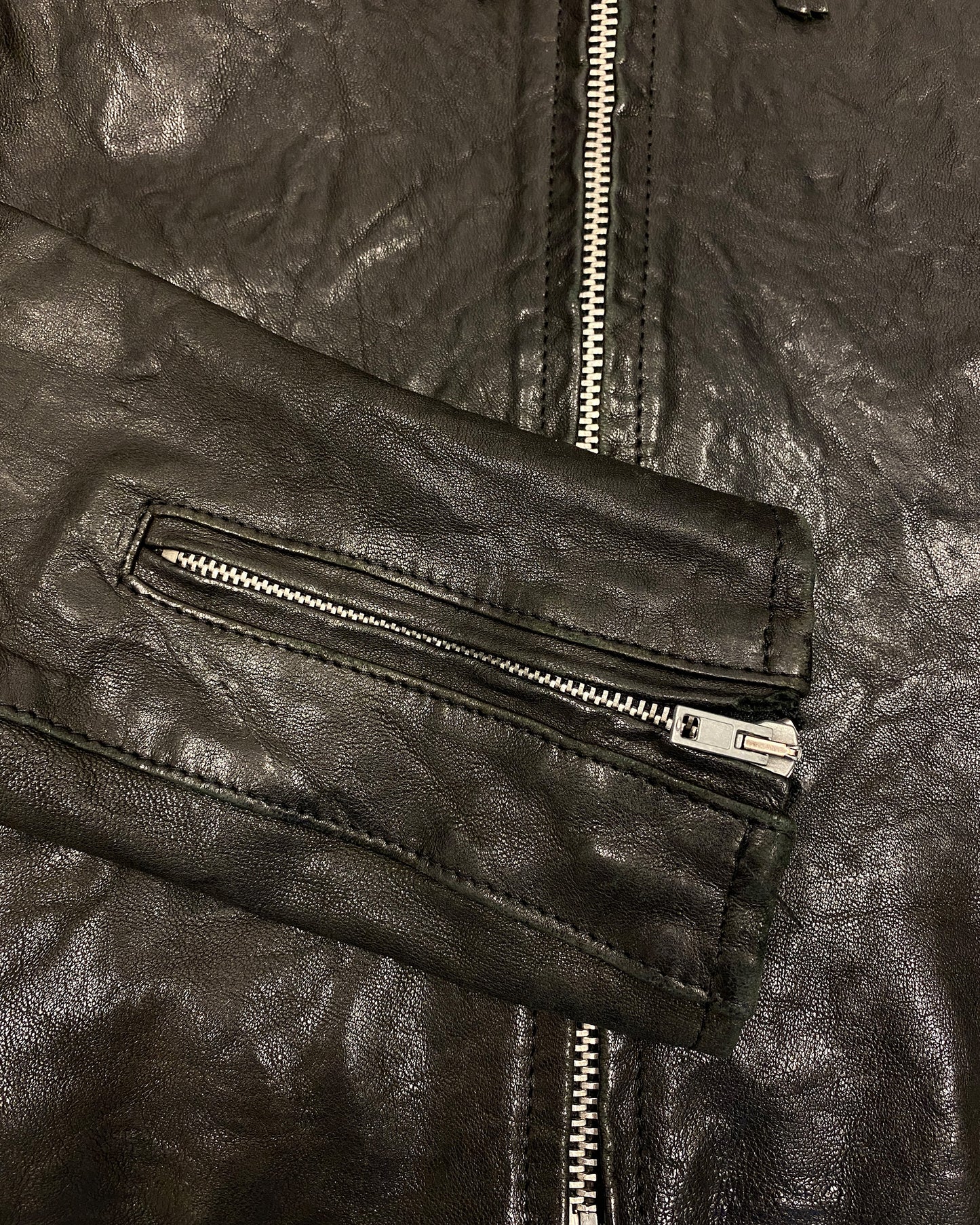 7 For All Mankind 2010s Washed Biker Soft Leather Jacket Black