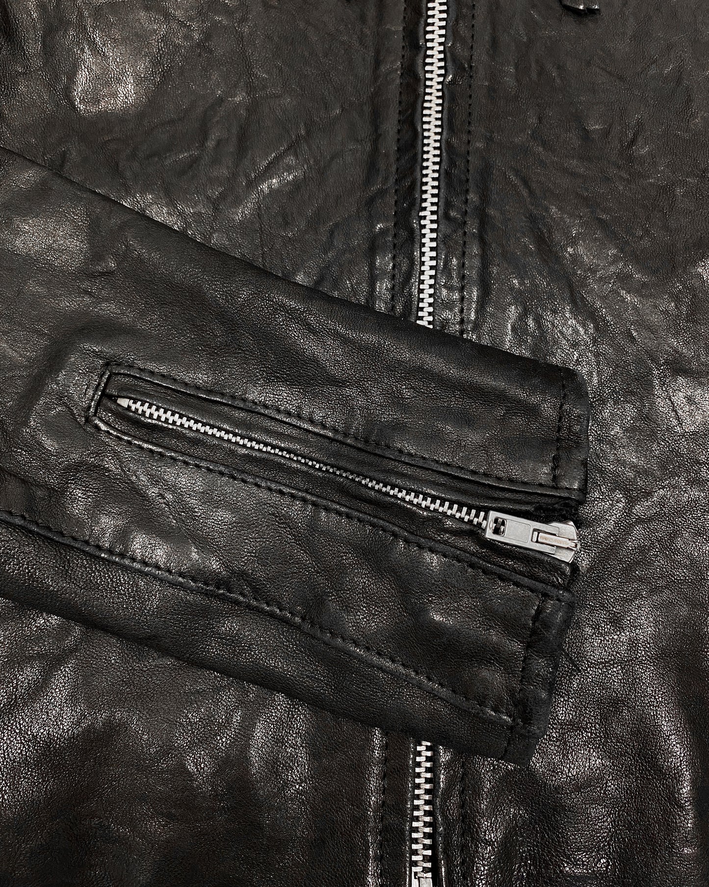 7 For All Mankind 2010s Washed Biker Soft Leather Jacket Black