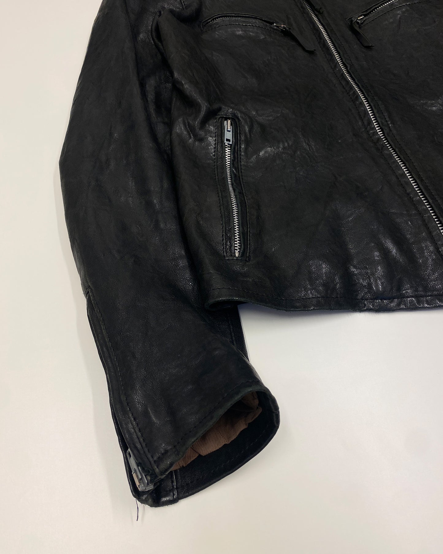 7 For All Mankind 2010s Washed Biker Soft Leather Jacket Black