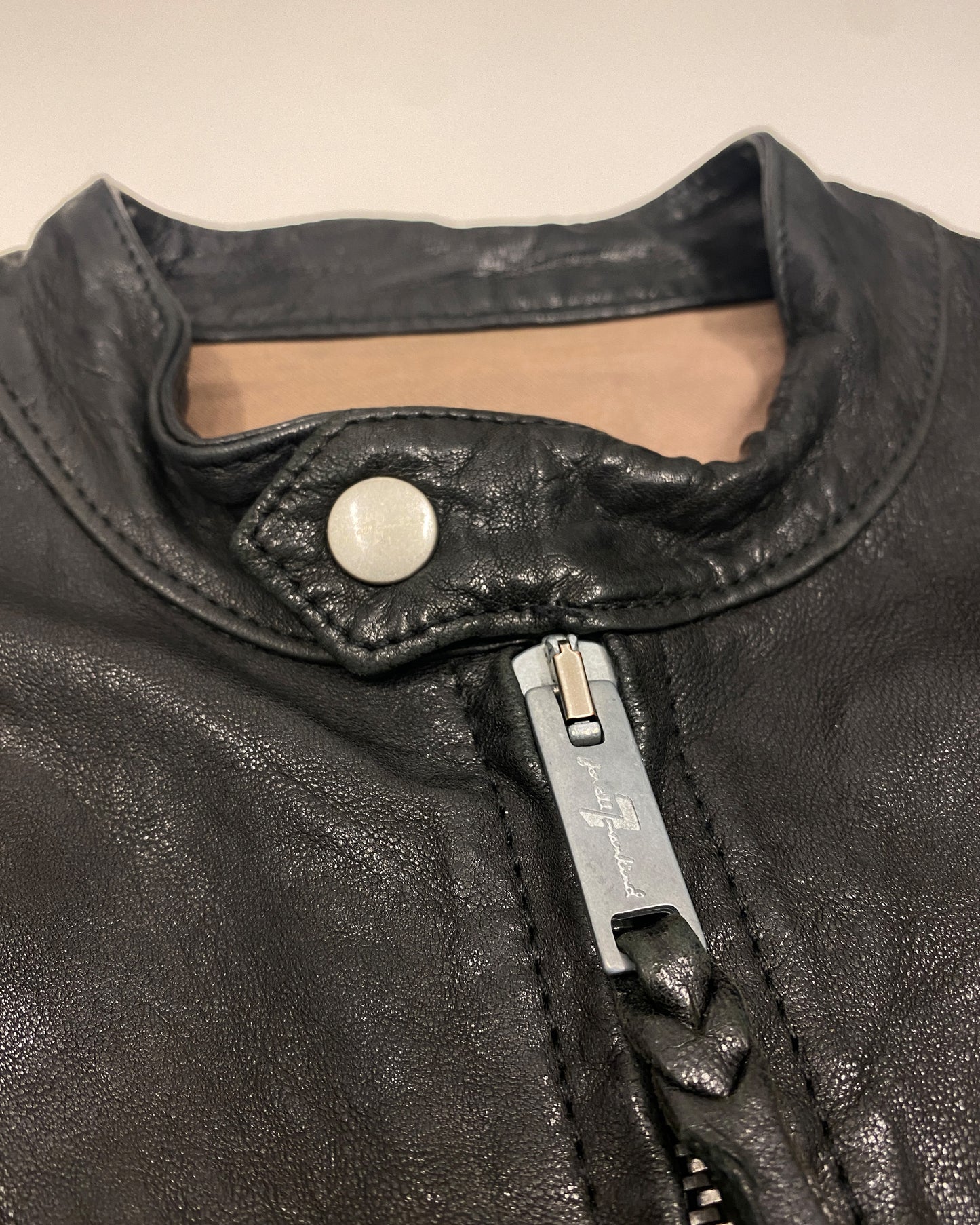 7 For All Mankind 2010s Washed Biker Soft Leather Jacket Black