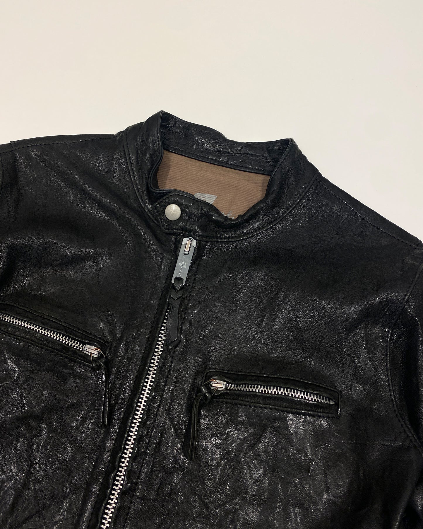 7 For All Mankind 2010s Washed Biker Soft Leather Jacket Black