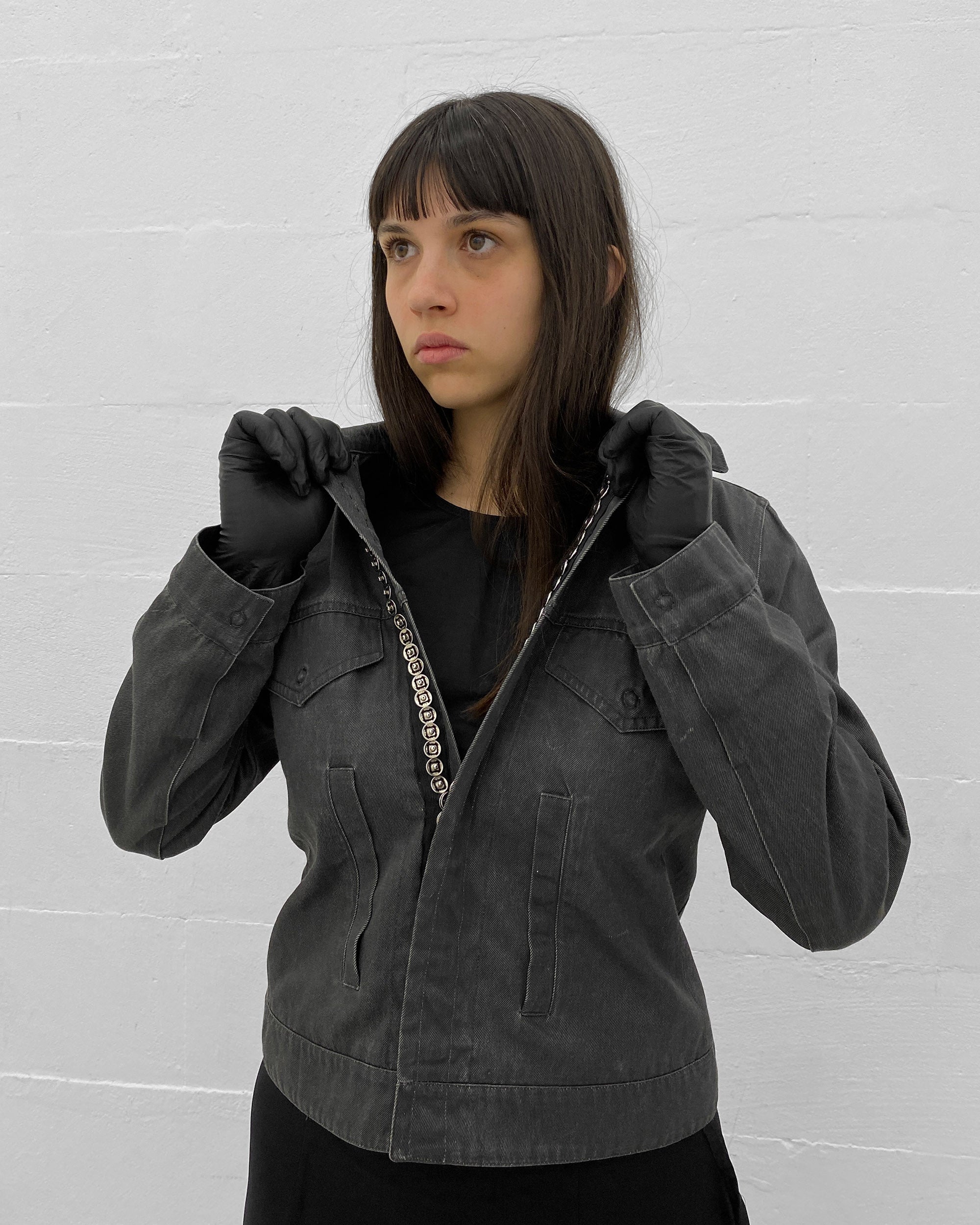 Ann Demeulemeester 1990s Hidden Push Button Denim Jacket Grey