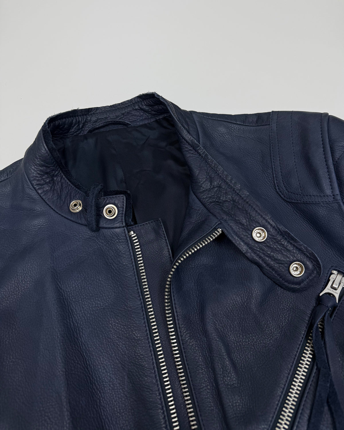 Acne Studios 2020s Oliver Racing Calf Leather Jacket Navy