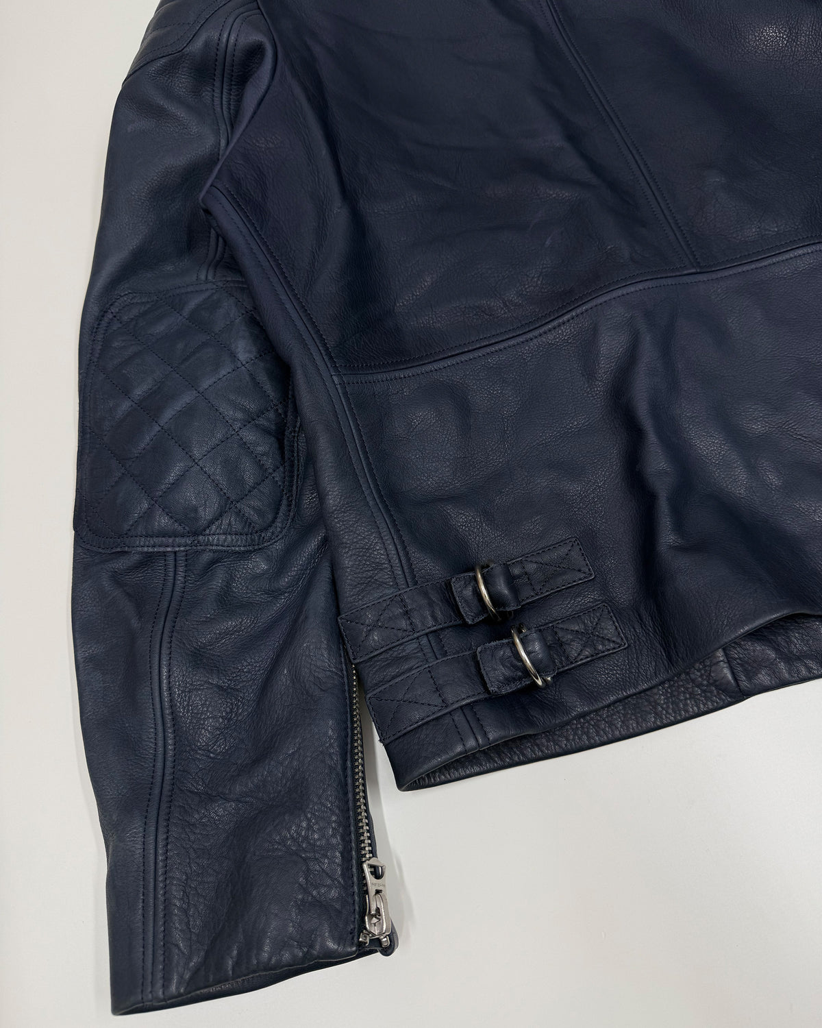 Acne Studios 2020s Oliver Racing Calf Leather Jacket Navy