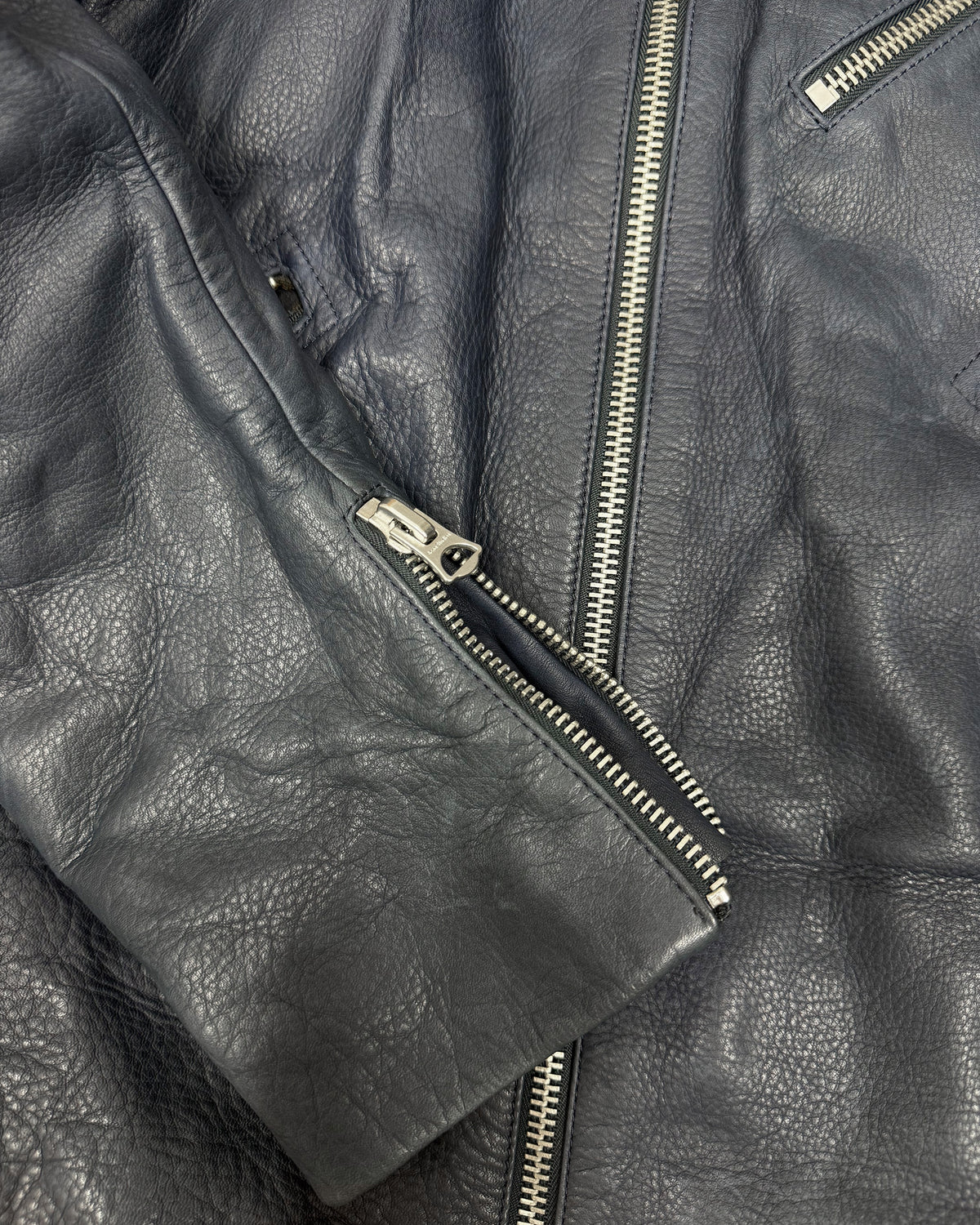 Acne Studios 2020s Oliver Racing Calf Leather Jacket Navy