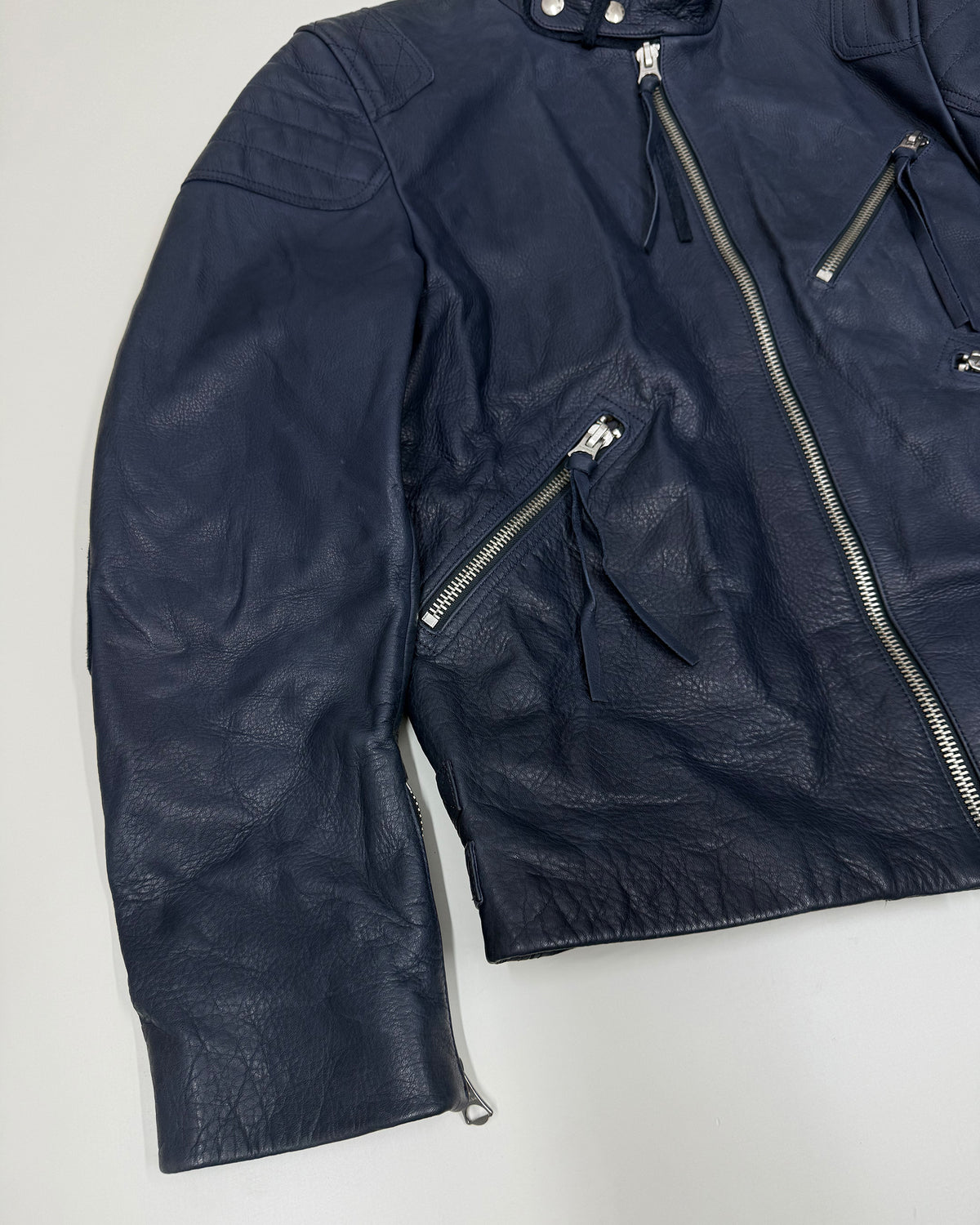 Acne Studios 2020s Oliver Racing Calf Leather Jacket Navy