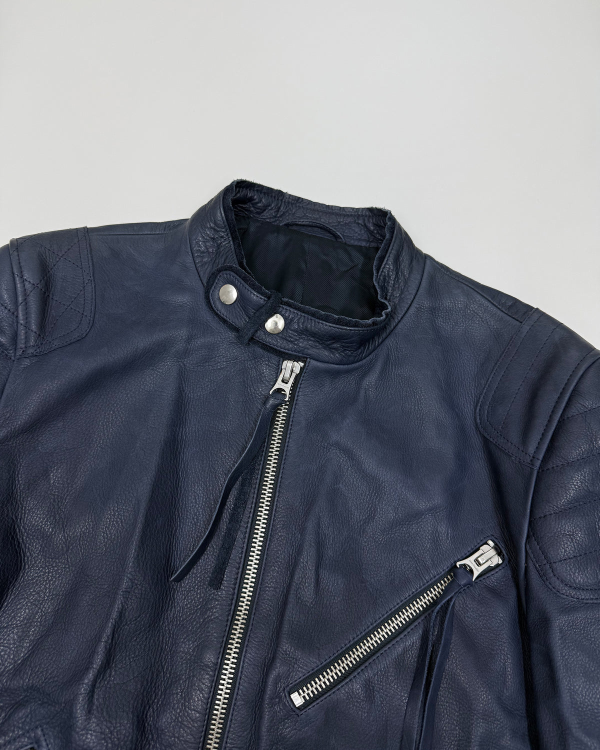 Acne Studios 2020s Oliver Racing Calf Leather Jacket Navy