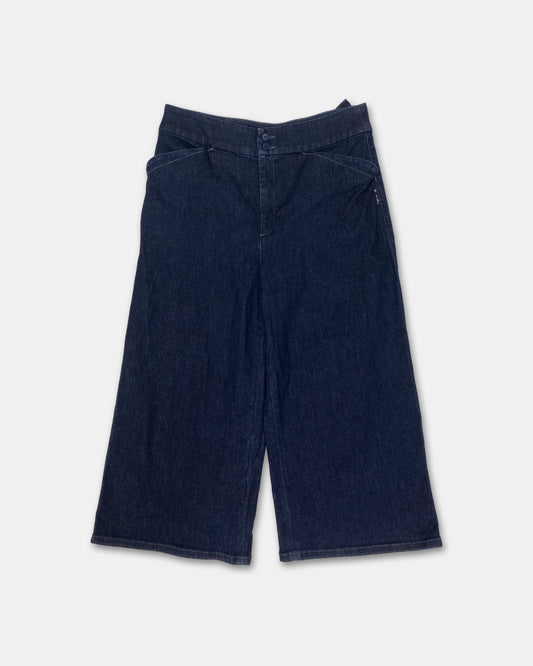 Agnès B. 2010s High Waist Wide Leg Capri Denim Pants Dark Blue