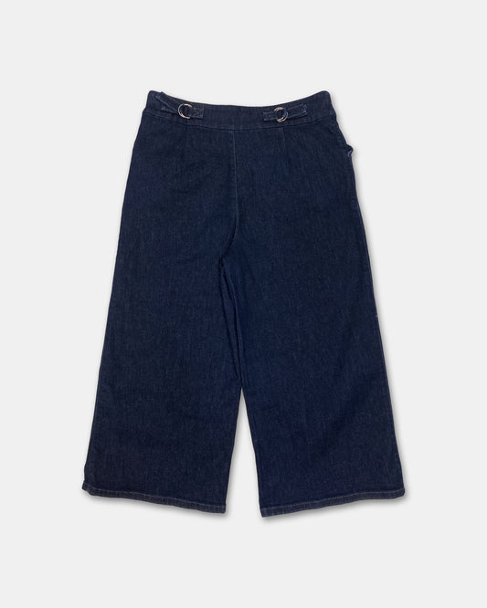 Agnès B. 2010s High Waist Wide Leg Capri Denim Pants Dark Blue