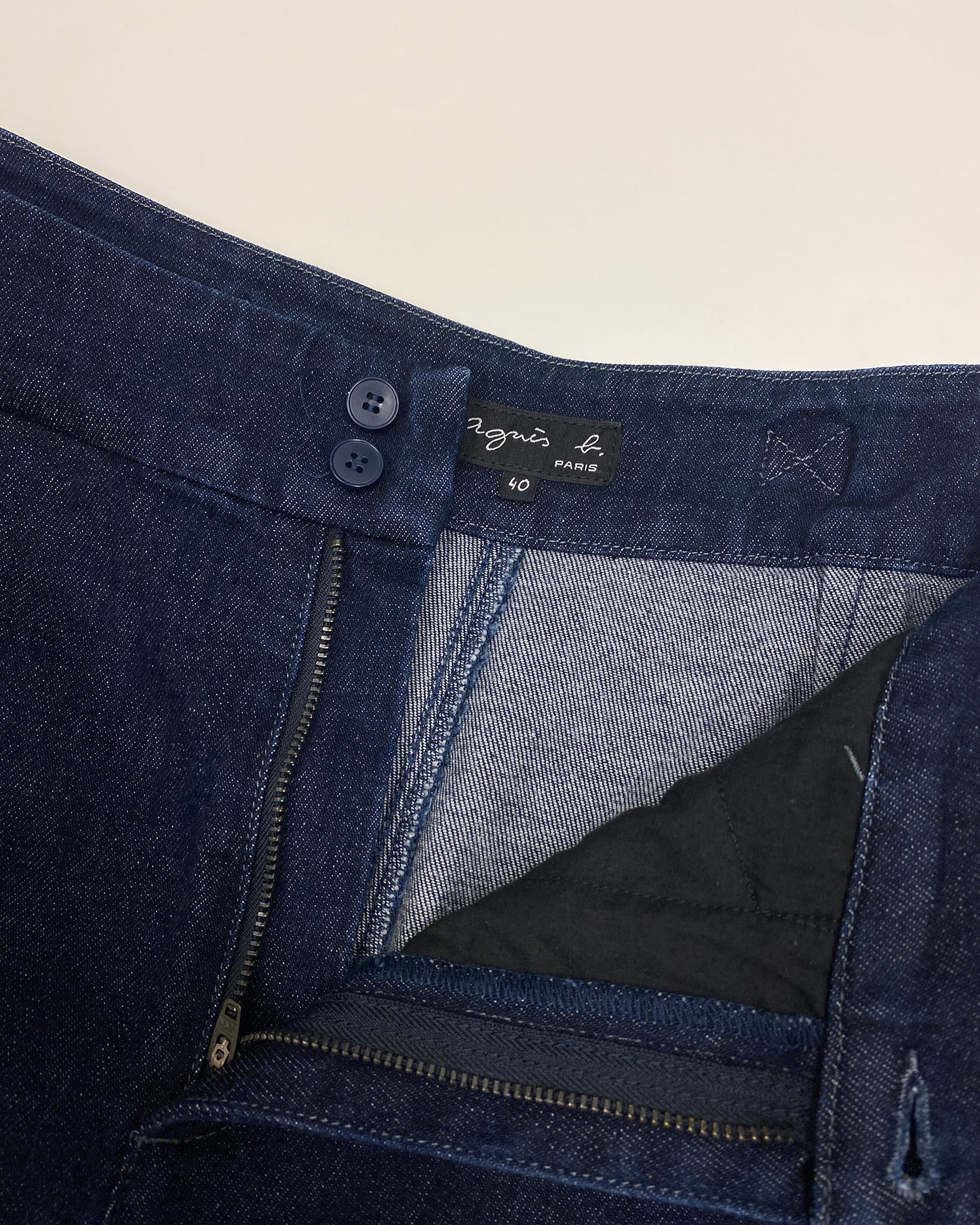 Agnès B. 2010s High Waist Wide Leg Capri Denim Pants Dark Blue