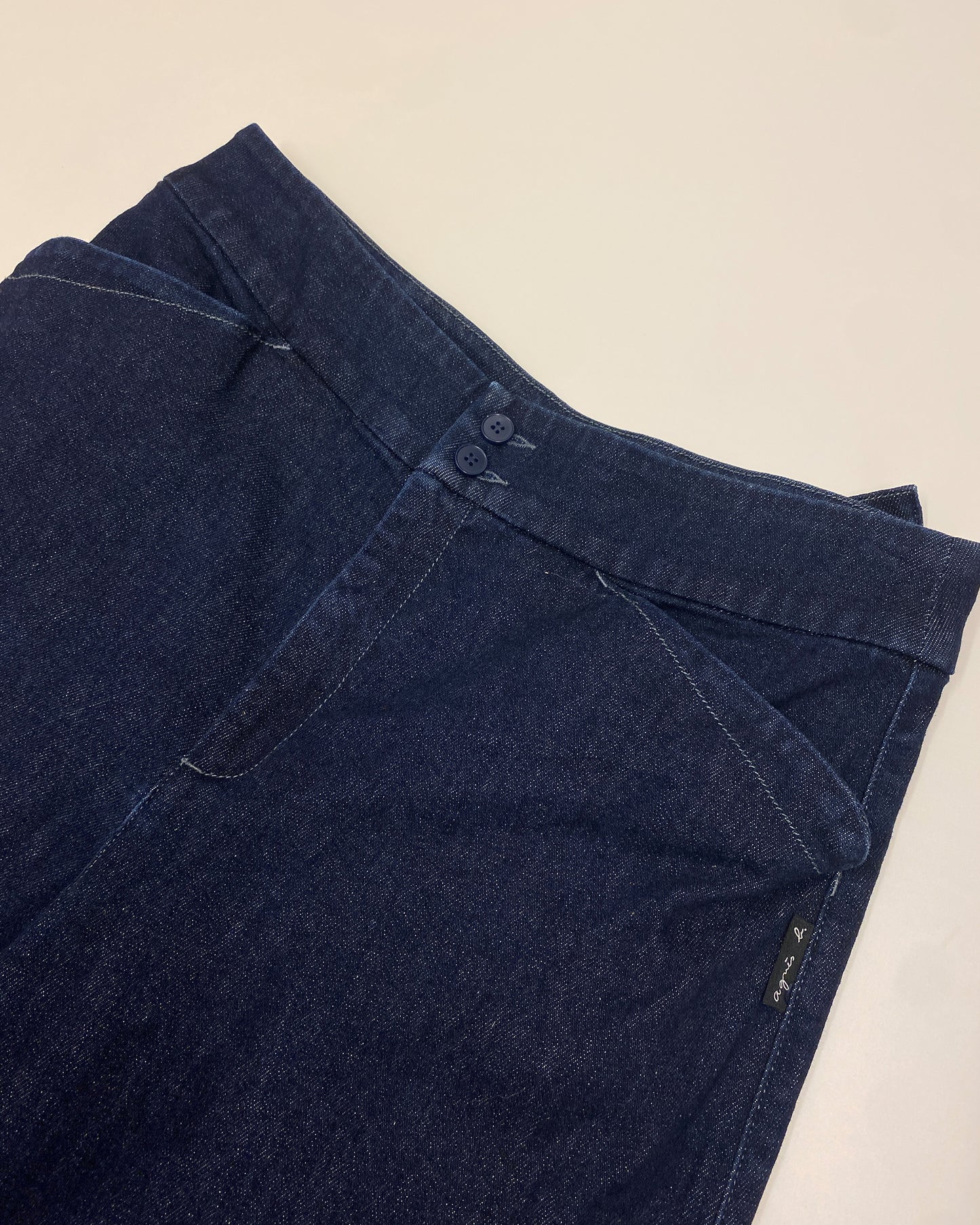Agnès B. 2010s High Waist Wide Leg Capri Denim Pants Dark Blue