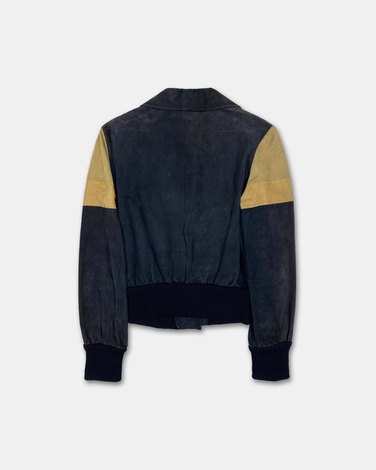 Etienne Aigner 1970s Three Tone Suede Leatherjacket Beige Navy