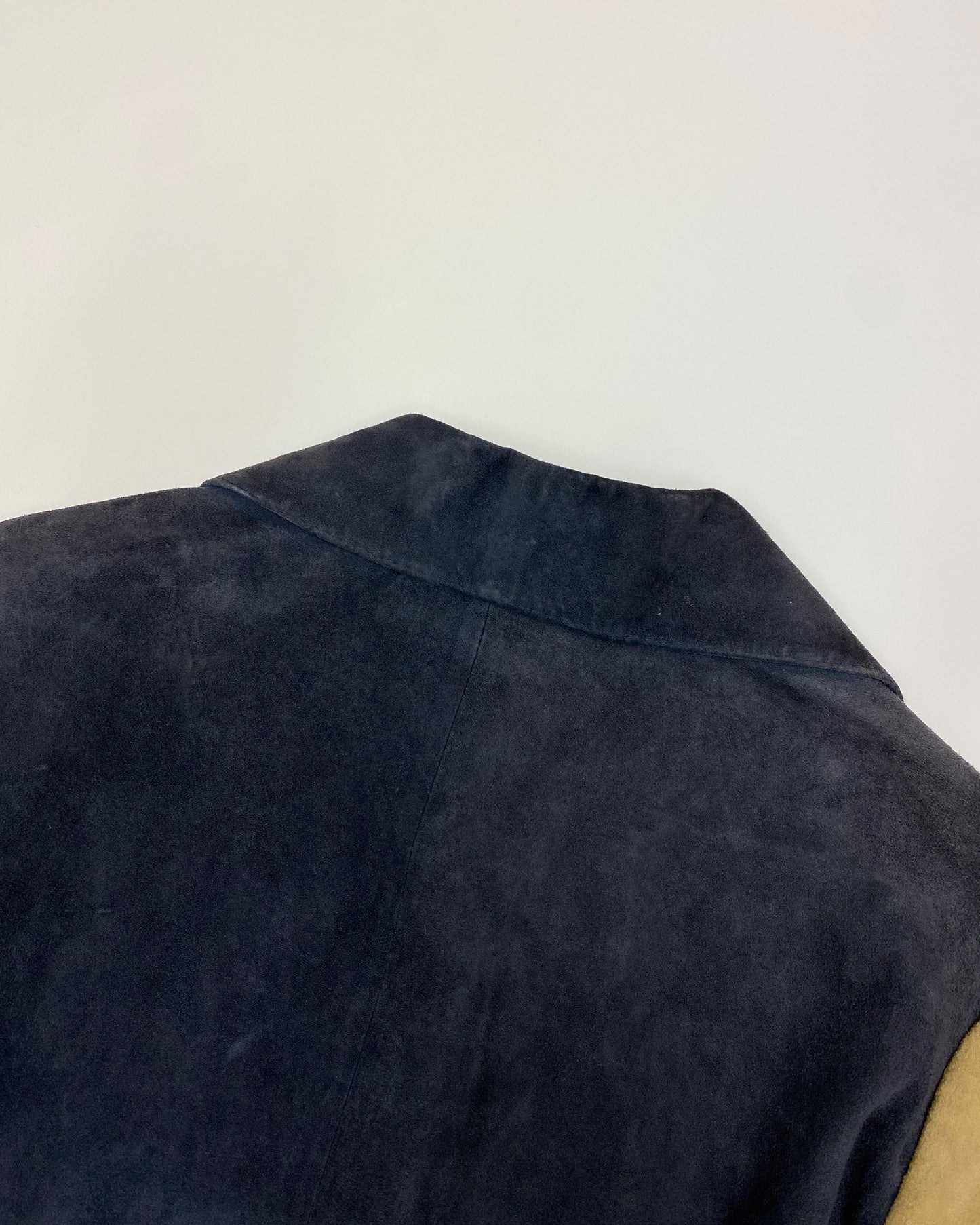 Etienne Aigner 1970s Three Tone Suede Leatherjacket Beige Navy