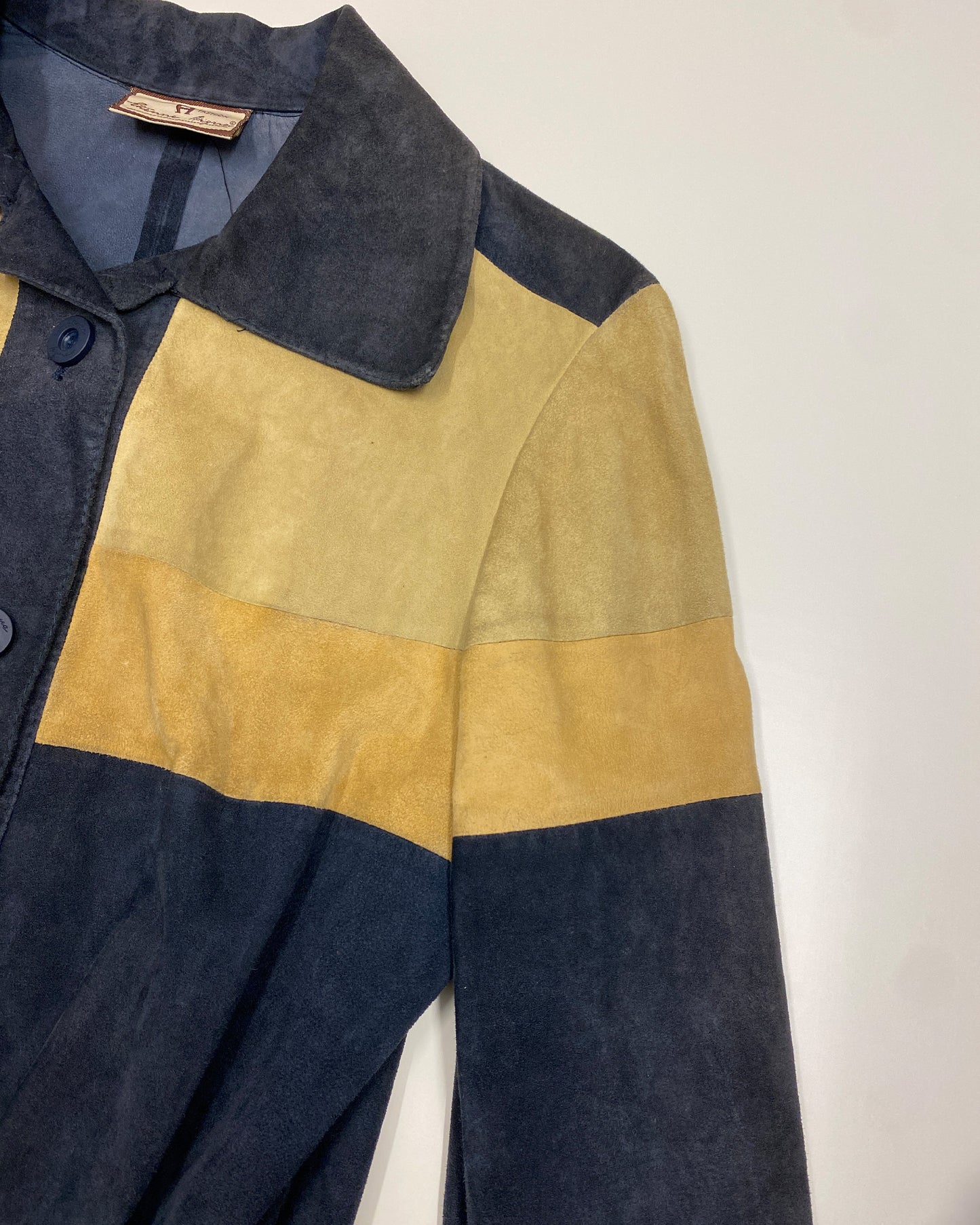 Etienne Aigner 1970s Three Tone Suede Leatherjacket Beige Navy