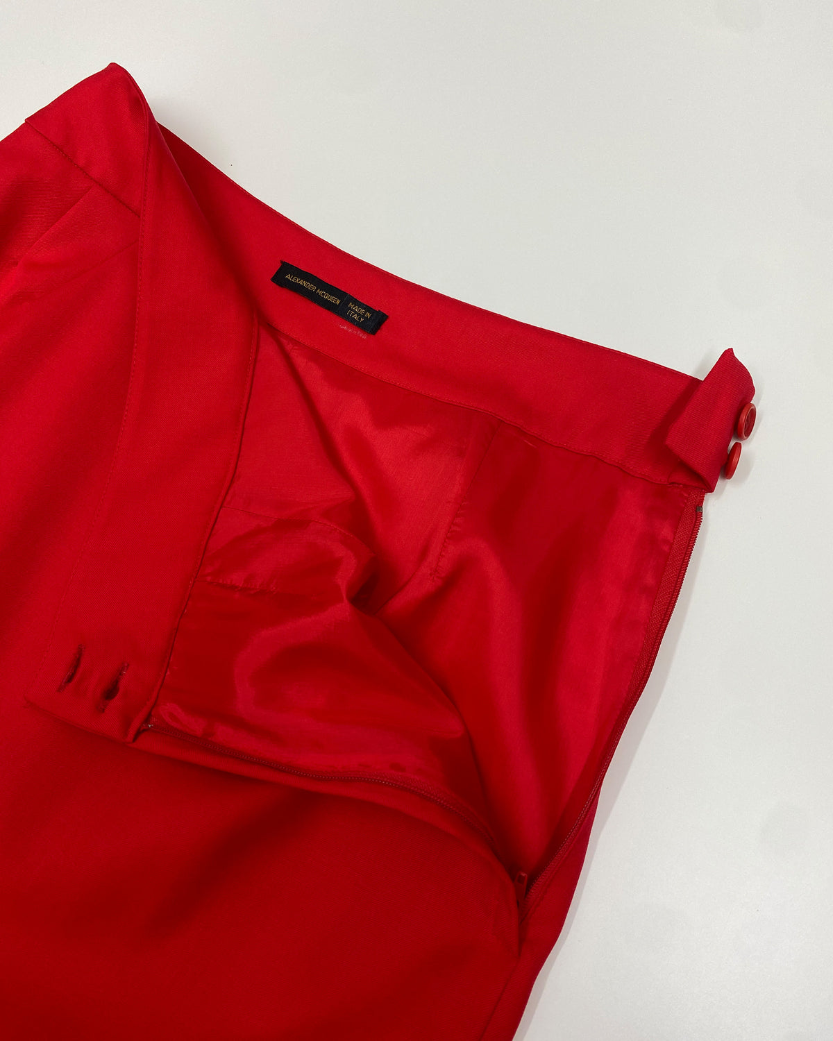 Alexander McQueen 1990s Pencil Midi Wool Skirt Red