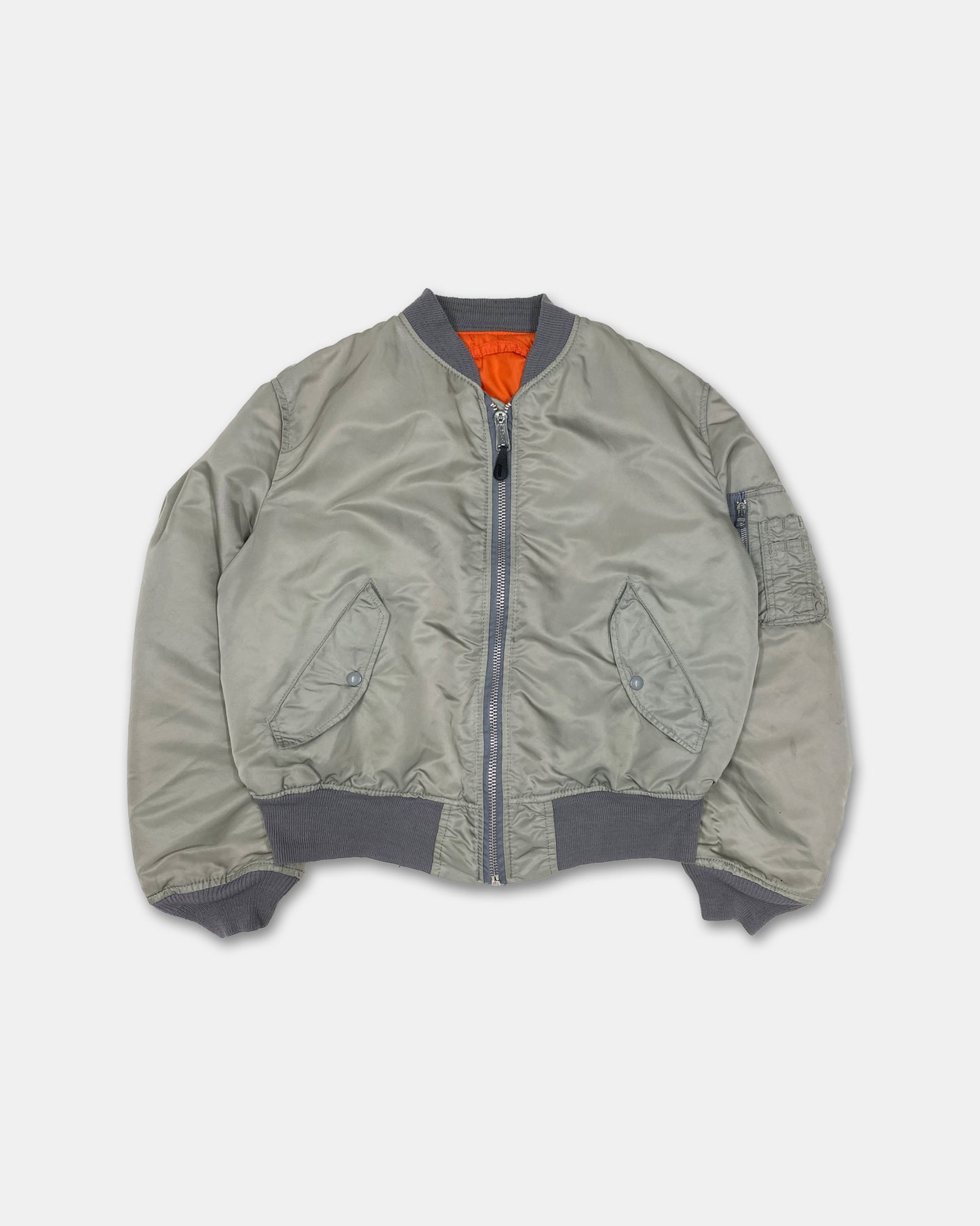 Alpha Industries 1990s Made in USA MA-1 Bomber Jacket Silver Grey
