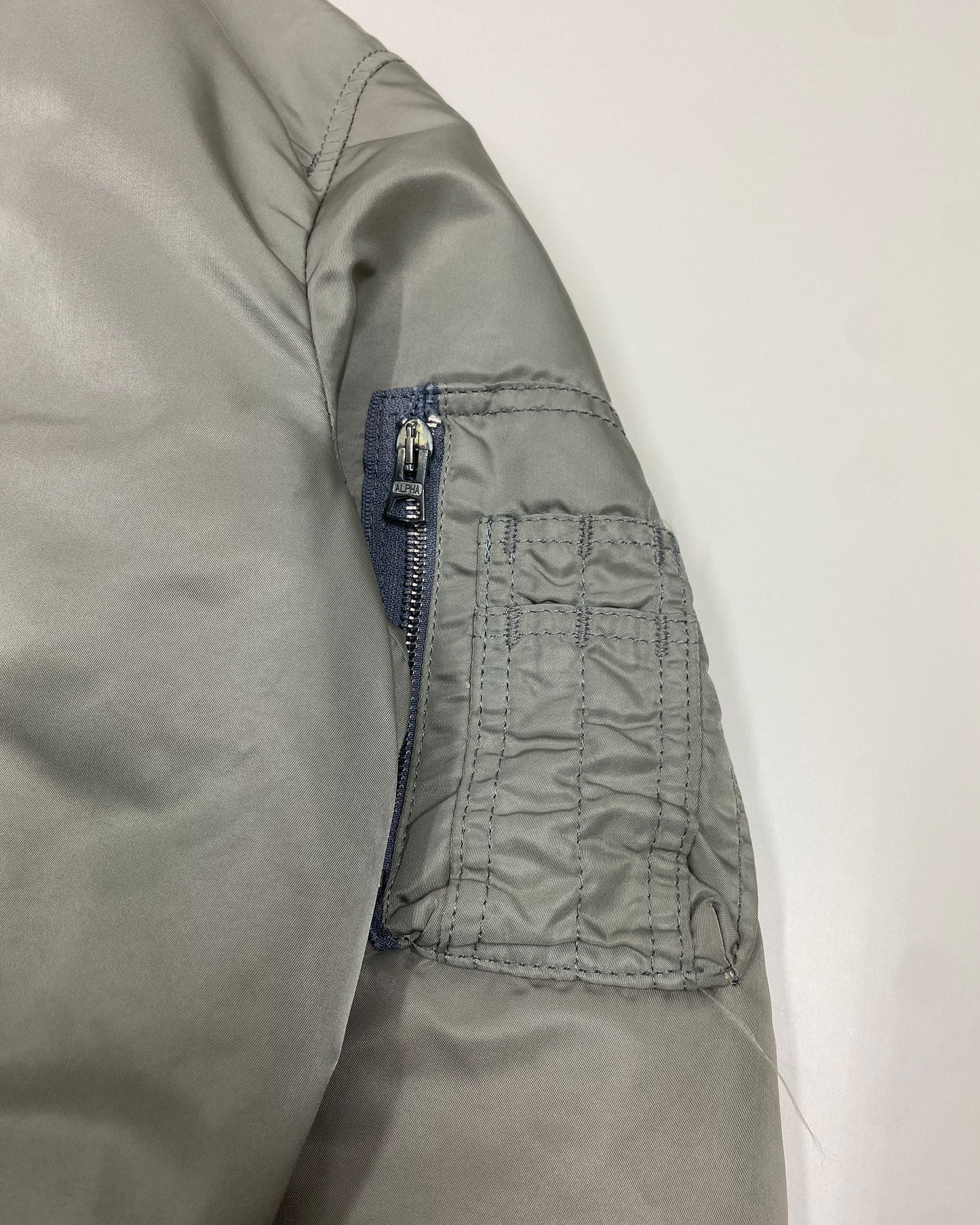 Alpha Industries 1990s Made in USA MA-1 Bomber Jacket Silver Grey