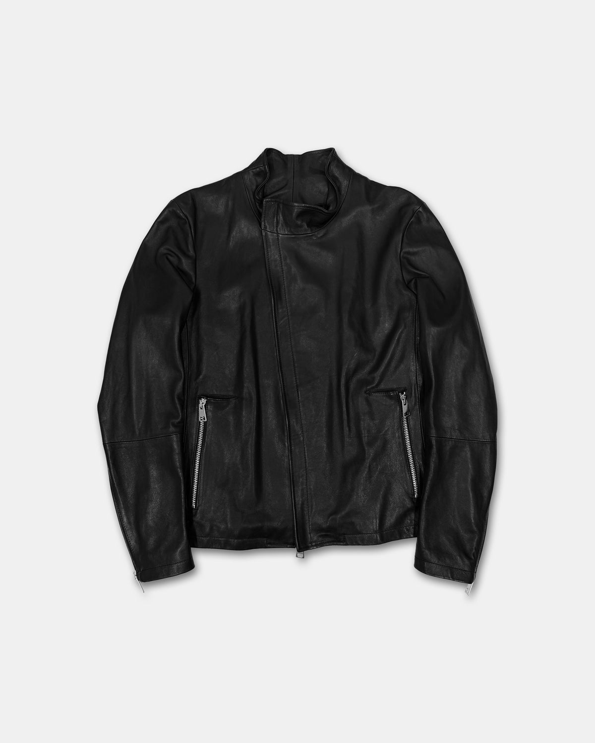 Alter Ego 2020s Zip Lamb Leather Jacket Black