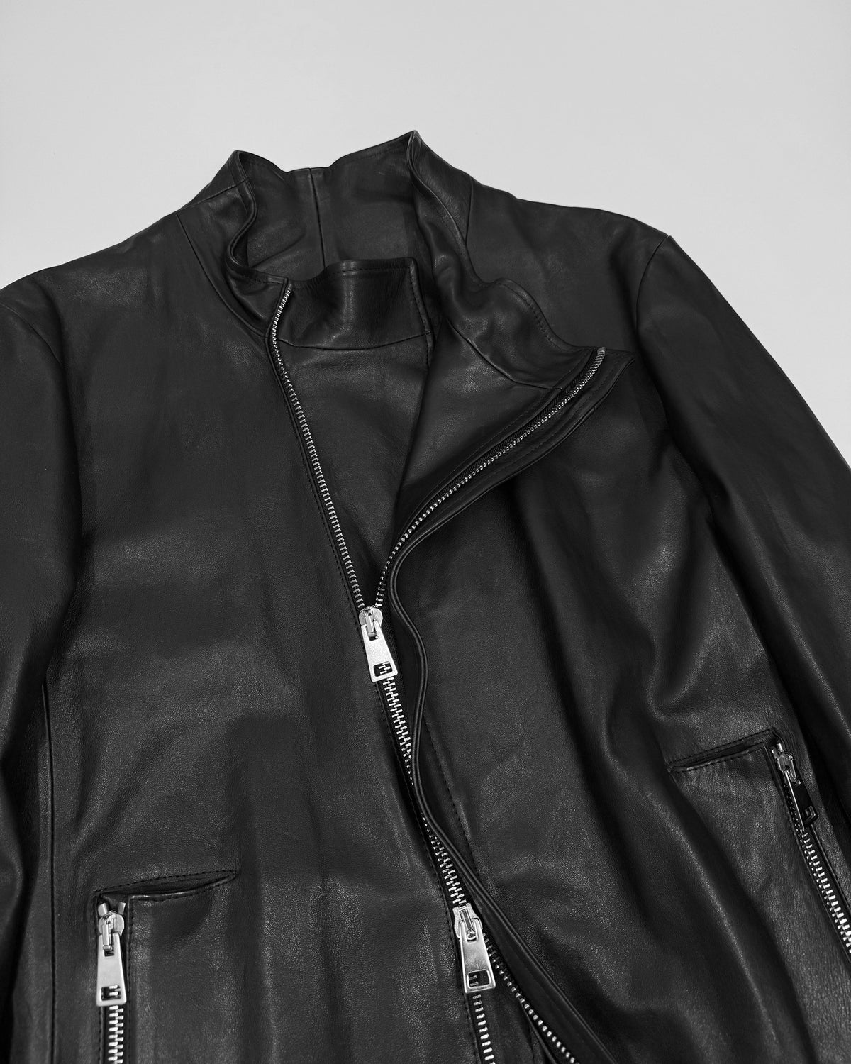 Alter Ego 2020s Zip Lamb Leather Jacket Black