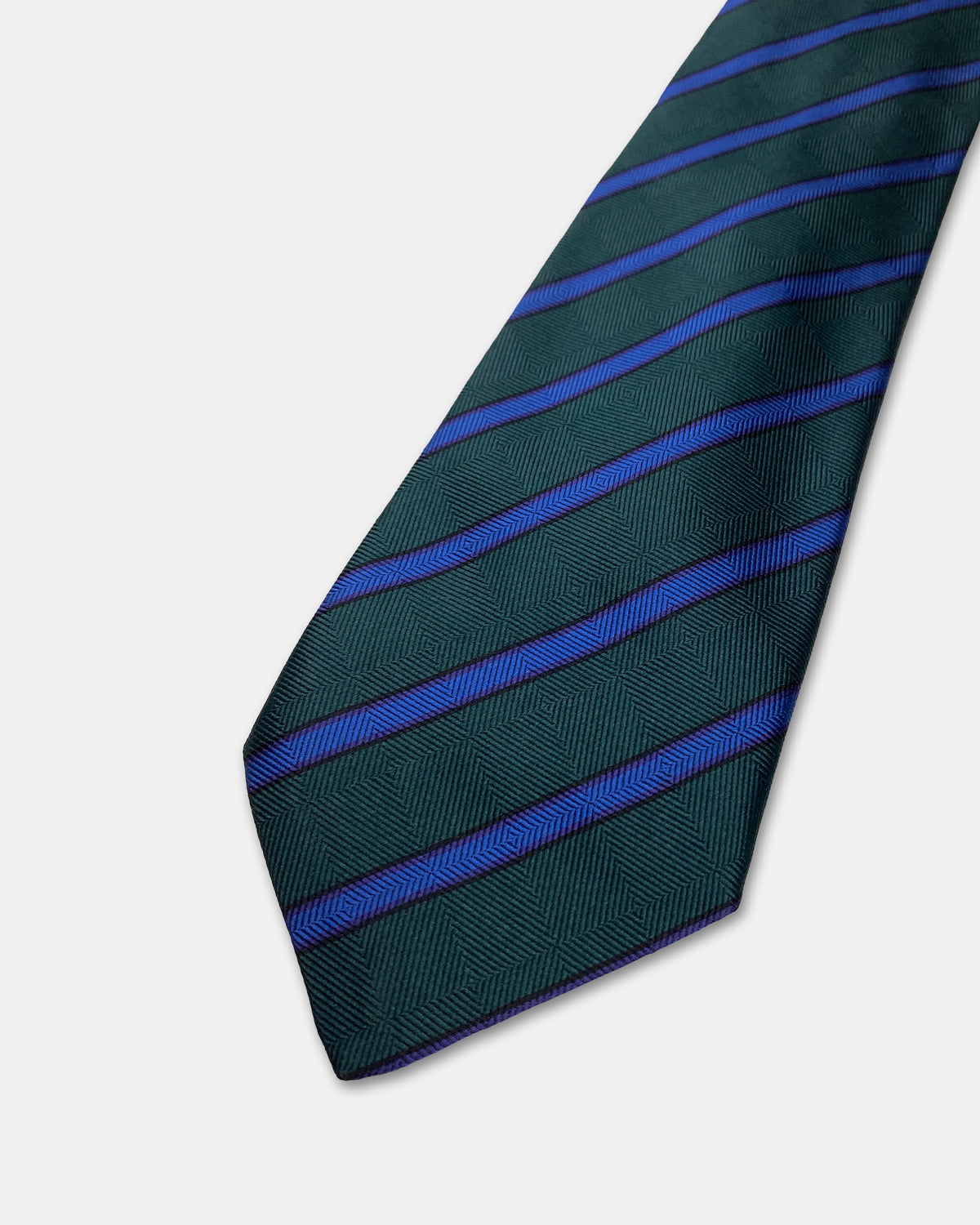 André Chenier 1990s Diagonal Striped Tie Green Blue