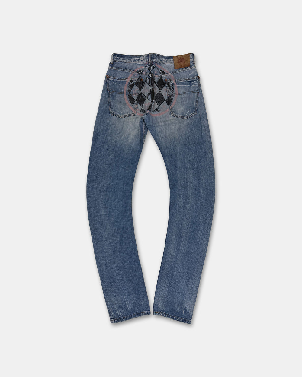 Andrew Mackenzie 2000s Round Cut Ass Print Slim Denim Light Blue