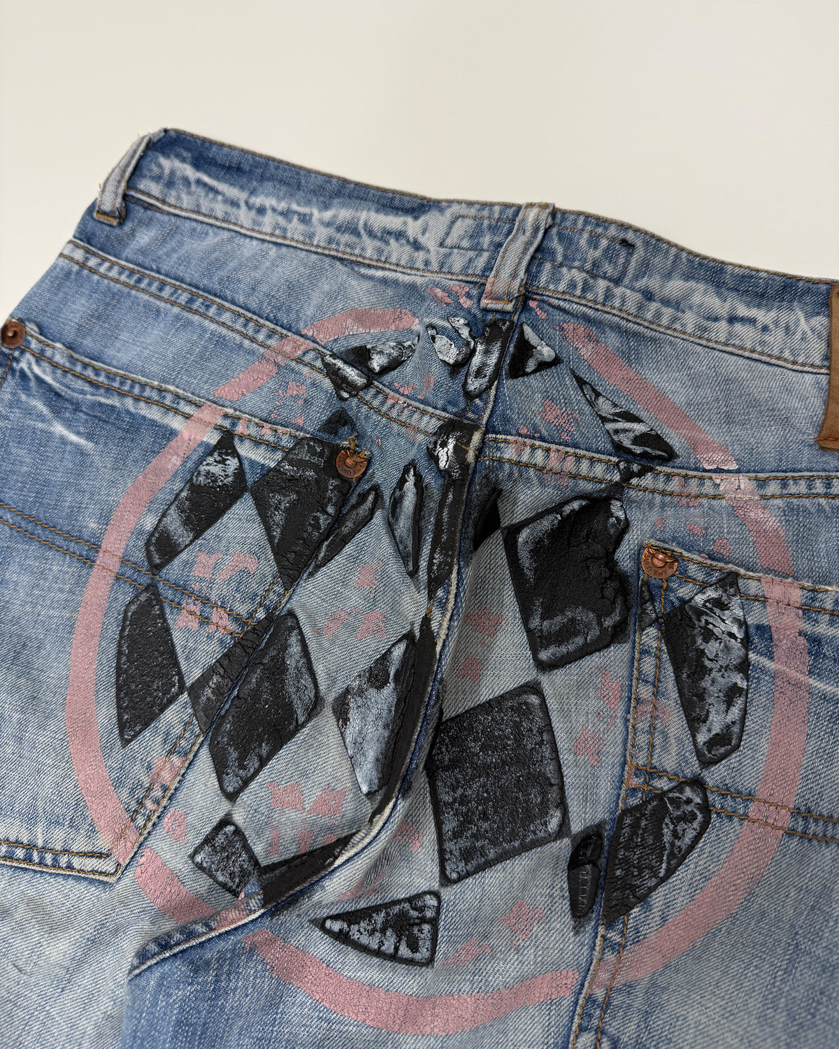 Andrew Mackenzie 2000s Round Cut Ass Print Slim Denim Light Blue