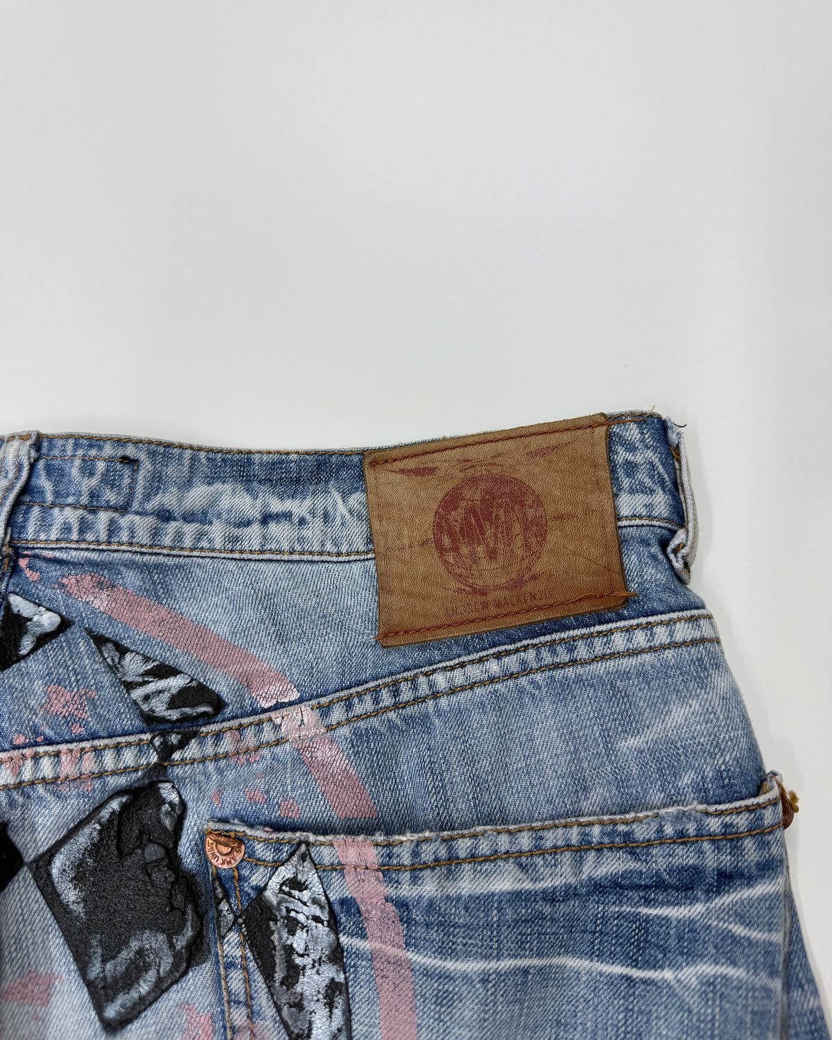 Andrew Mackenzie 2000s Round Cut Ass Print Slim Denim Light Blue
