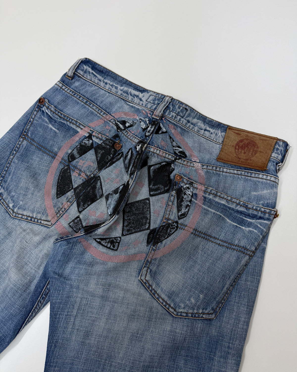 Andrew Mackenzie 2000s Round Cut Ass Print Slim Denim Light Blue