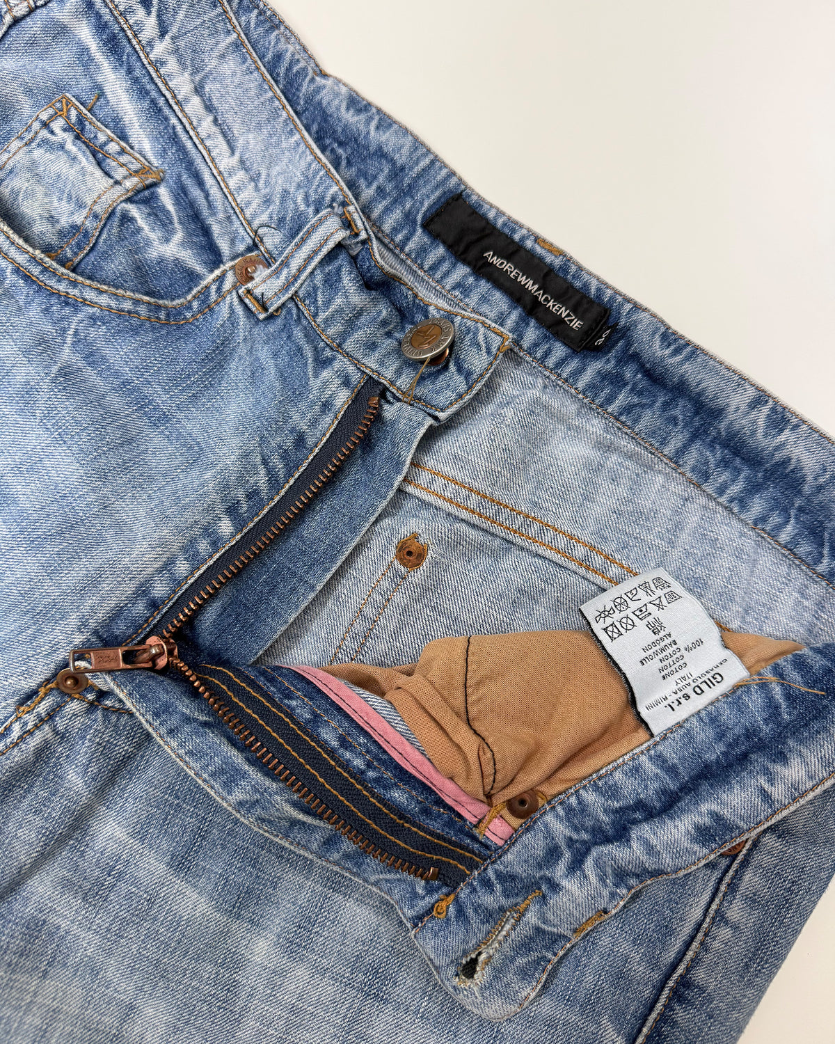 Andrew Mackenzie 2000s Round Cut Ass Print Slim Denim Light Blue