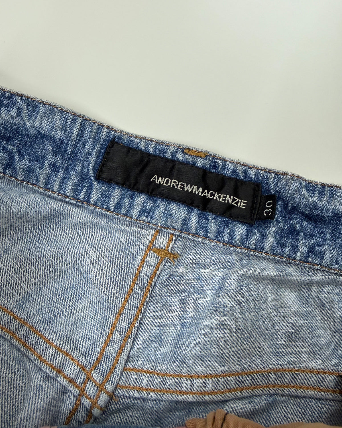 Andrew Mackenzie 2000s Round Cut Ass Print Slim Denim Light Blue
