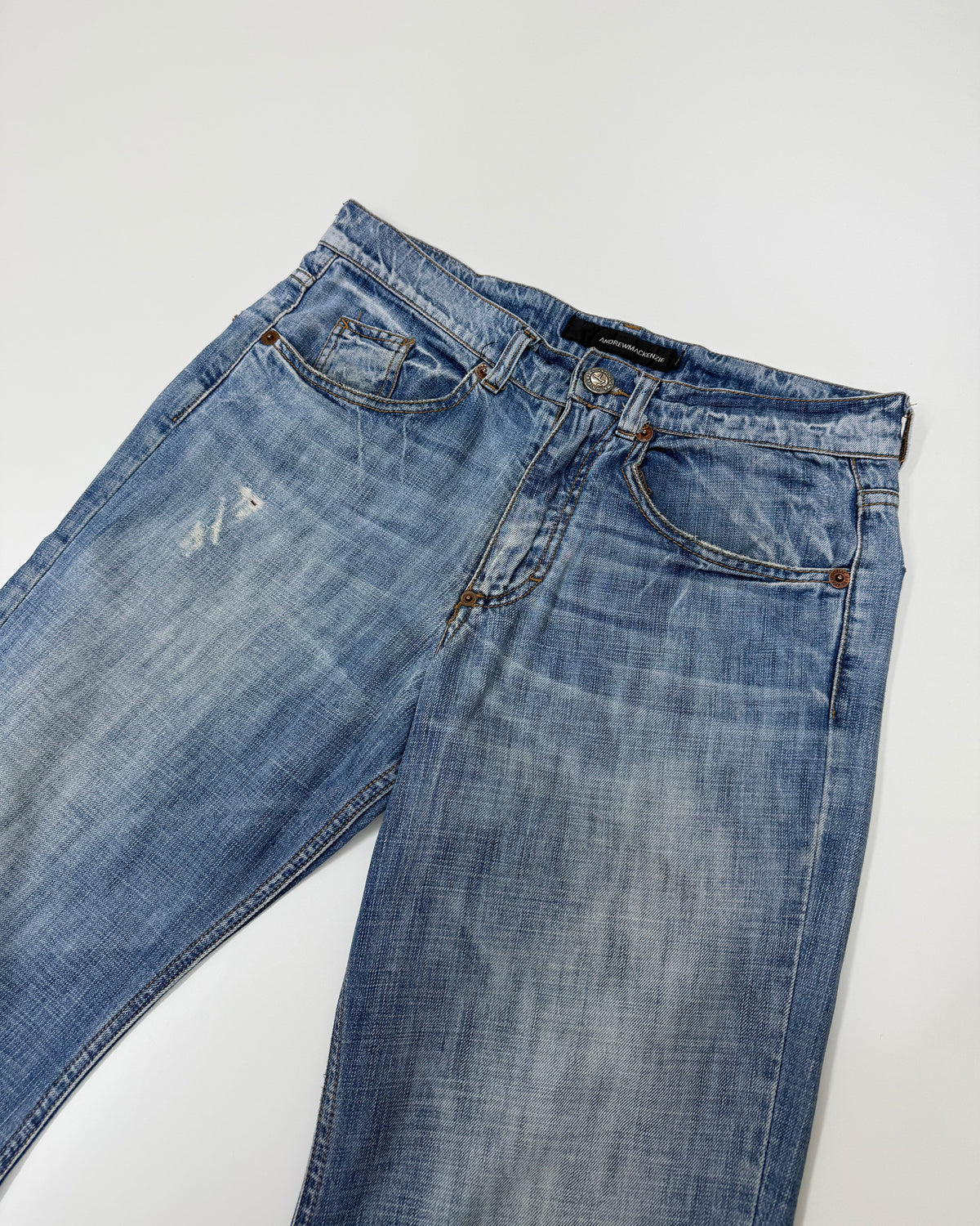 Andrew Mackenzie 2000s Round Cut Ass Print Slim Denim Light Blue