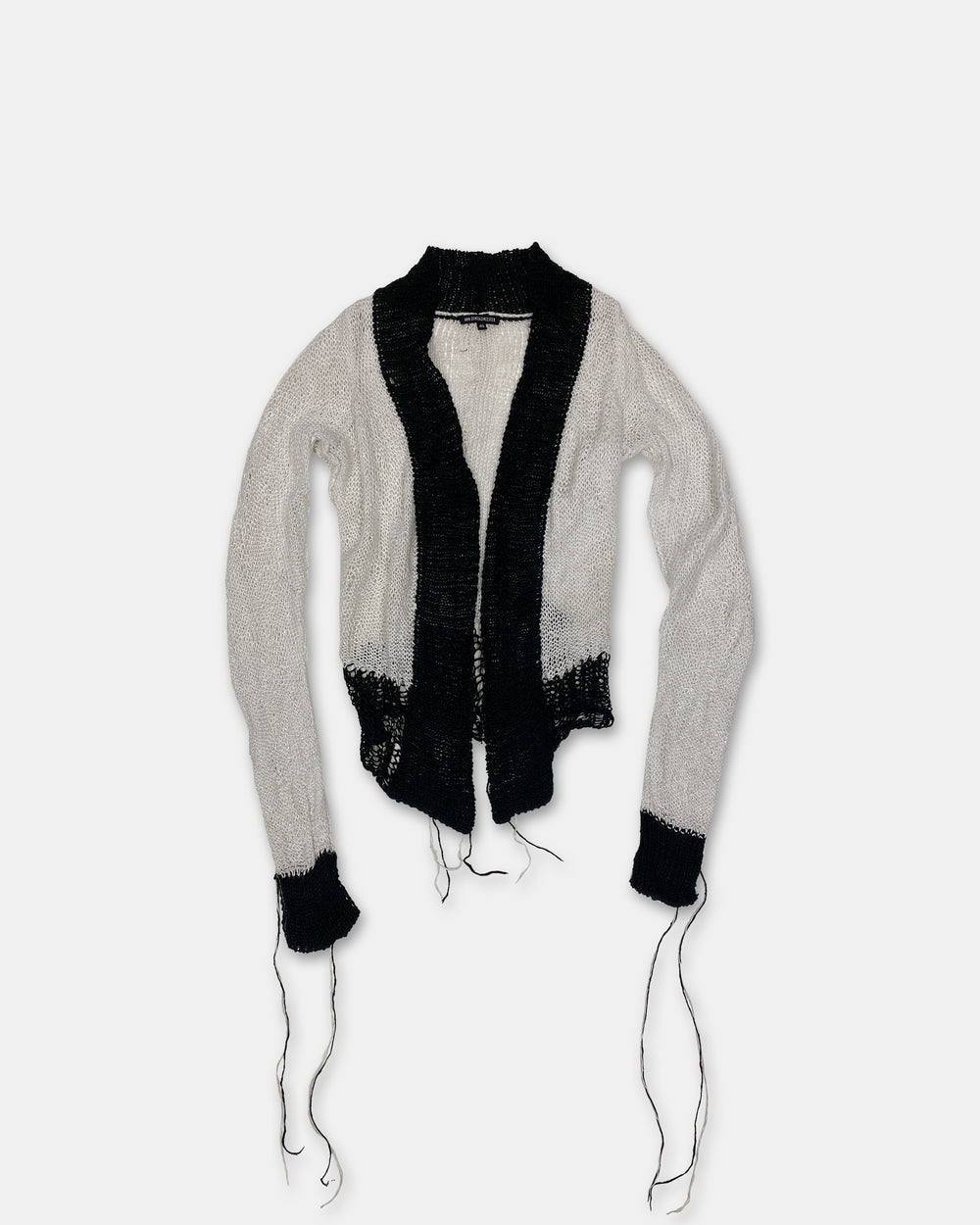 Ann Demeulemeester 2020s Loose Threads Linen Knit Kimono Cardigan White Black