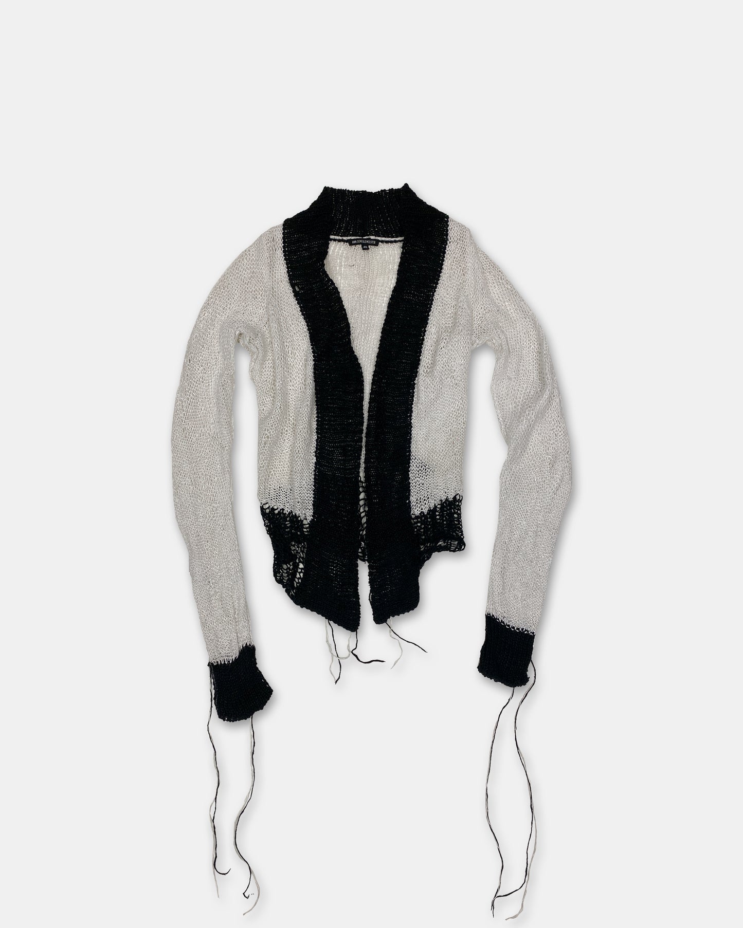 Ann Demeulemeester 2020s Loose Threads Linen Knit Kimono Cardigan White Black