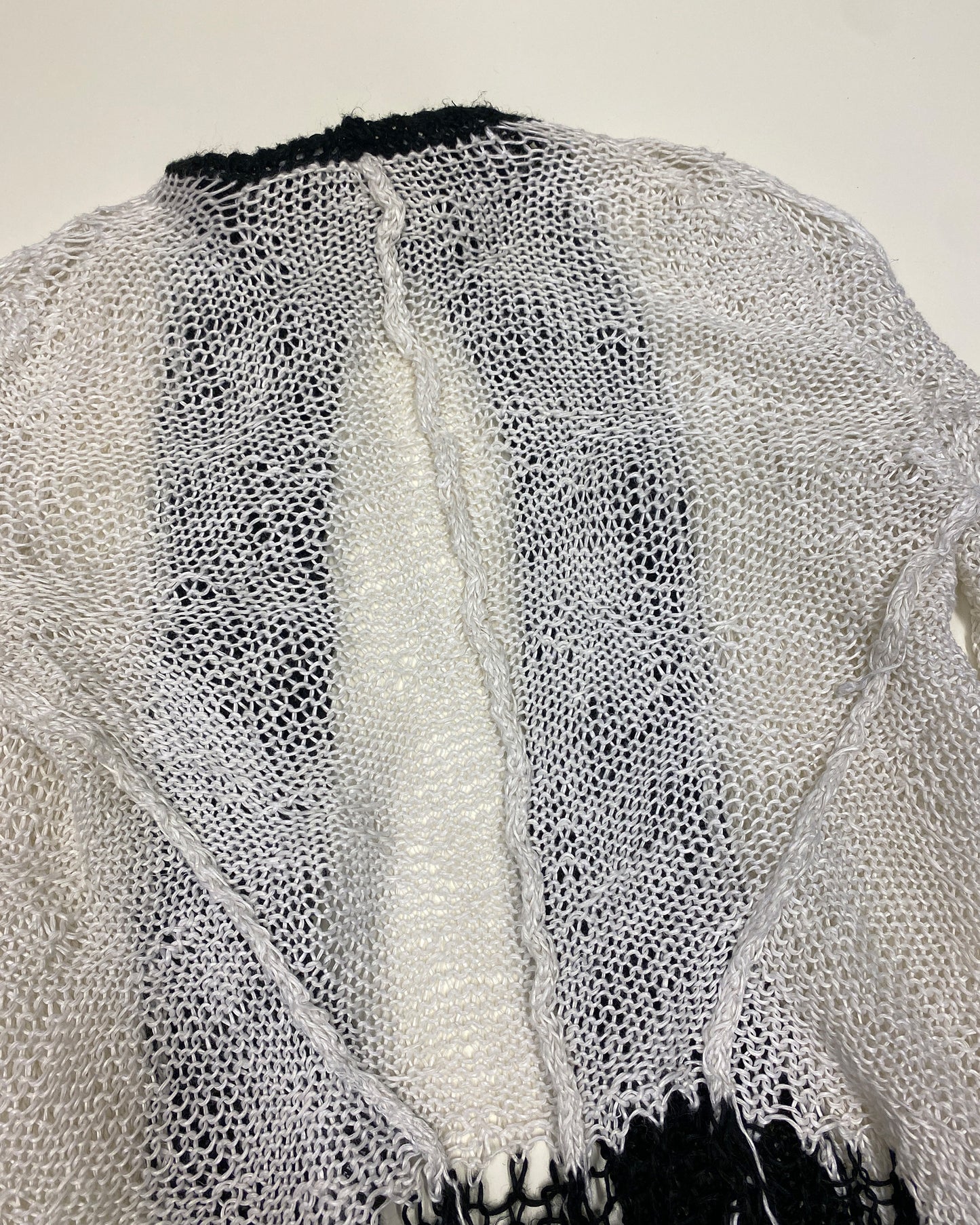 Ann Demeulemeester 2020s Loose Threads Linen Knit Kimono Cardigan White Black