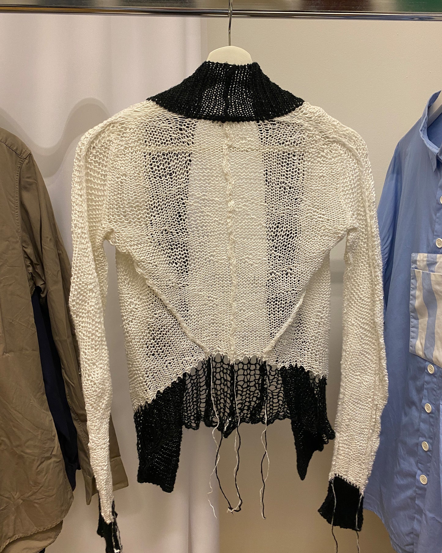 Ann Demeulemeester 2020s Loose Threads Linen Knit Kimono Cardigan White Black