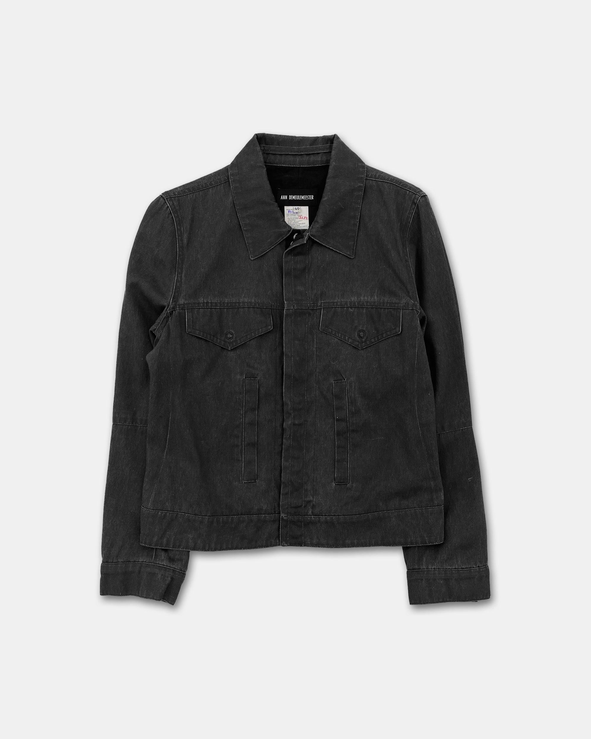 ANN DEMEULEMEESTER 1990sジャケットXS 黒 脇裏破れあり Ann Demeulemeester 1990s Hidden Push Button Denim Jacket Grey