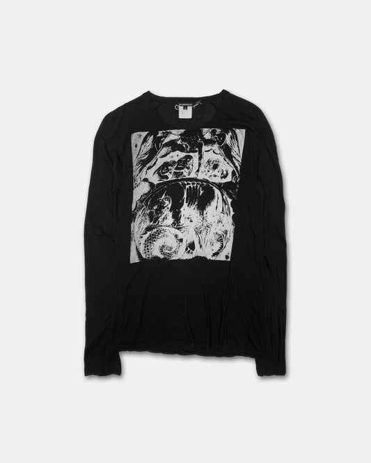 Ann Demeulemeester 1990s Creature Angel Print Longlseeve Top Black